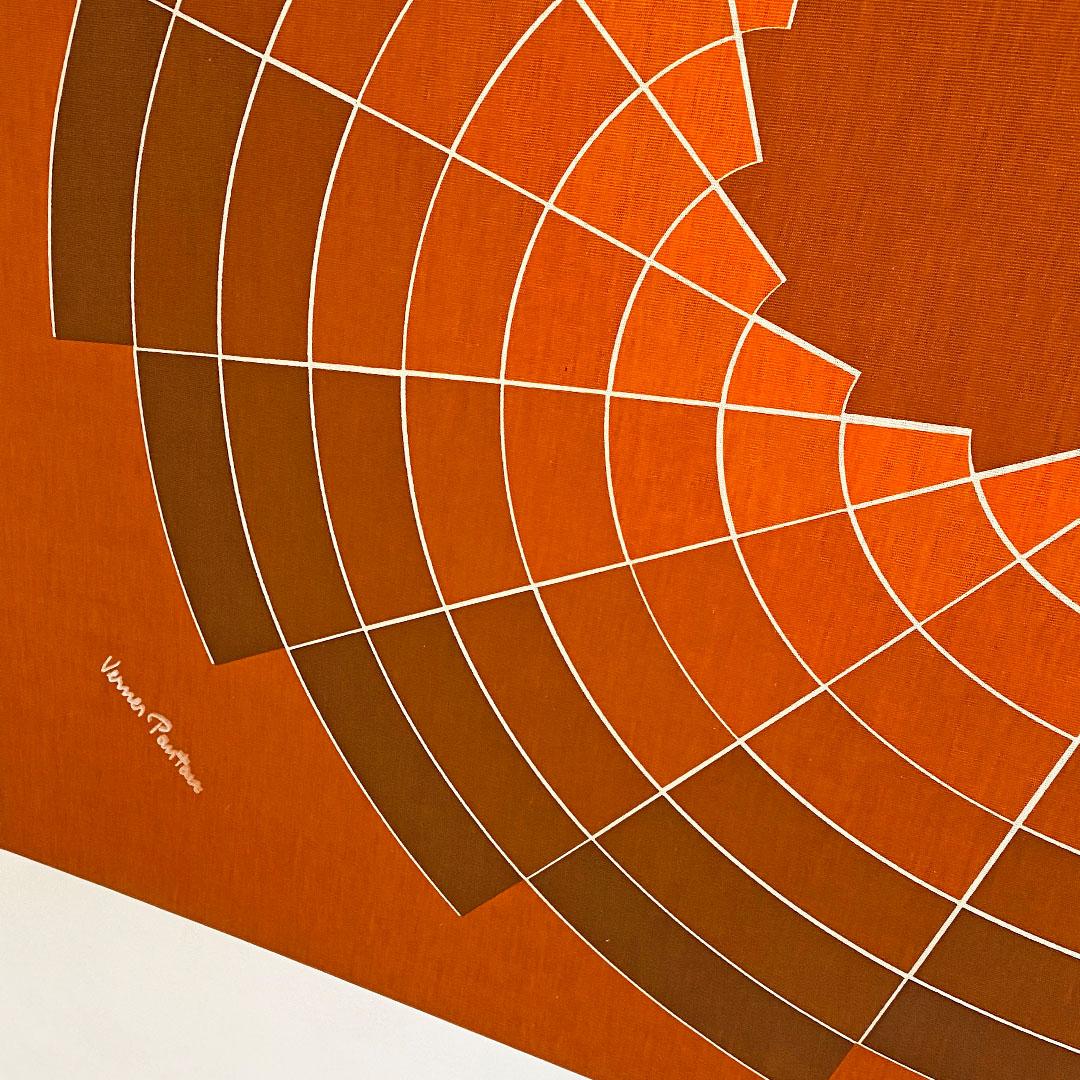 Danish Space Age Kinetic Brown, Orange and White Canvas by Verner Panton, 1970s 5