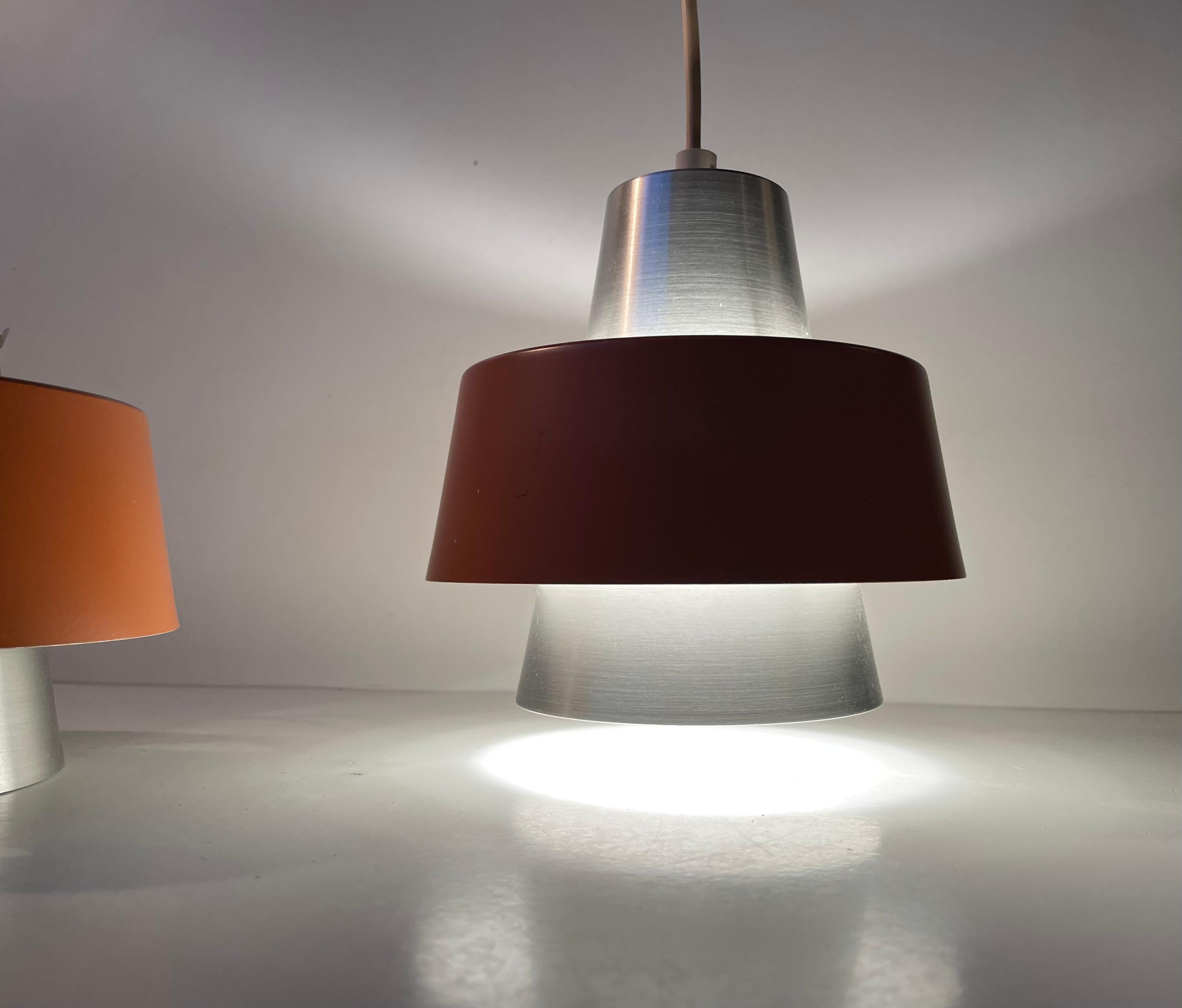 Brushed Danish Space Age Pendant Lights in Orange Aluminium by Nordisk Solar Company For Sale