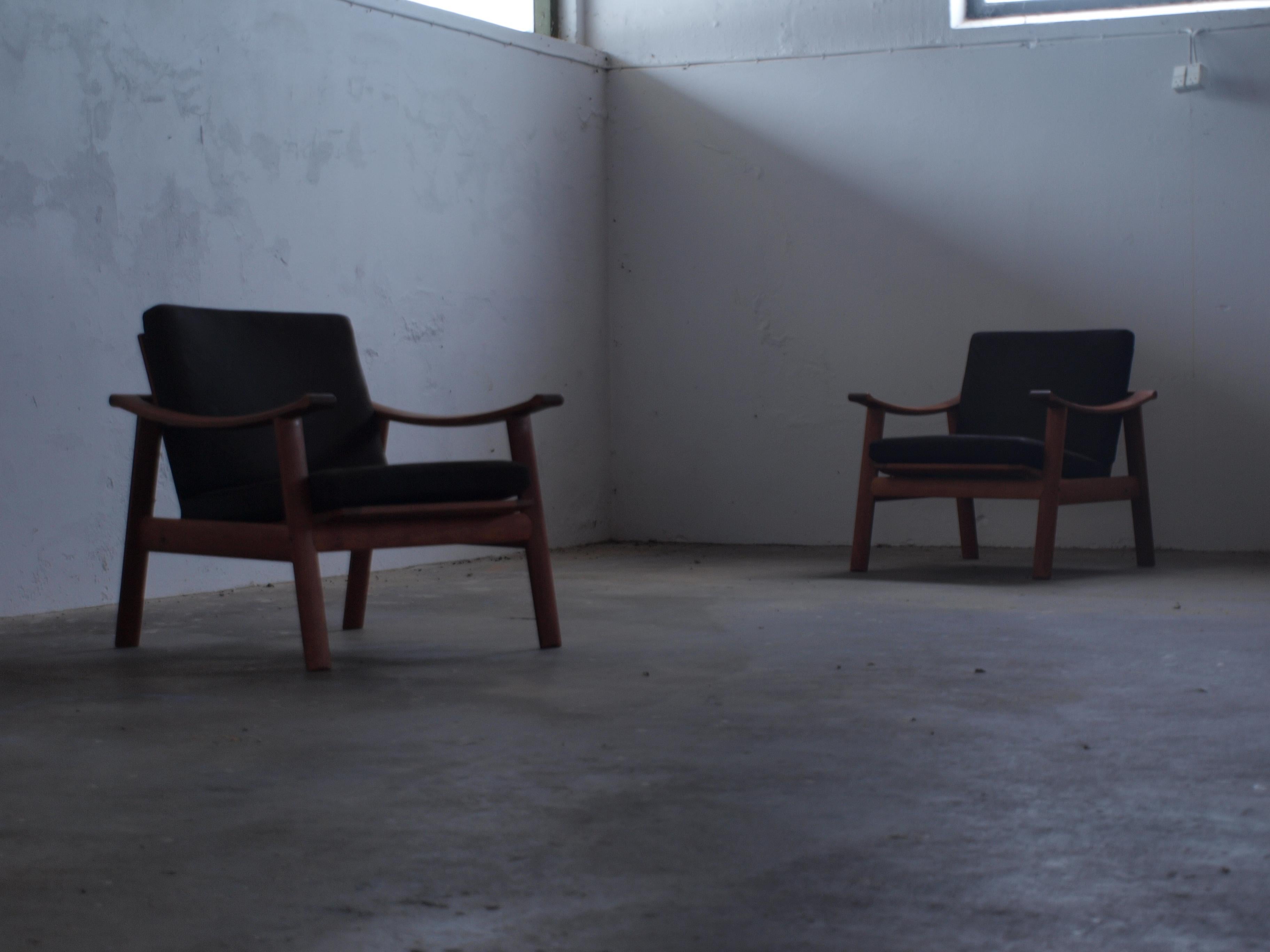 Suede Danish Spade Chairs in Teak in the style of Finn Juhl, 1960s For Sale