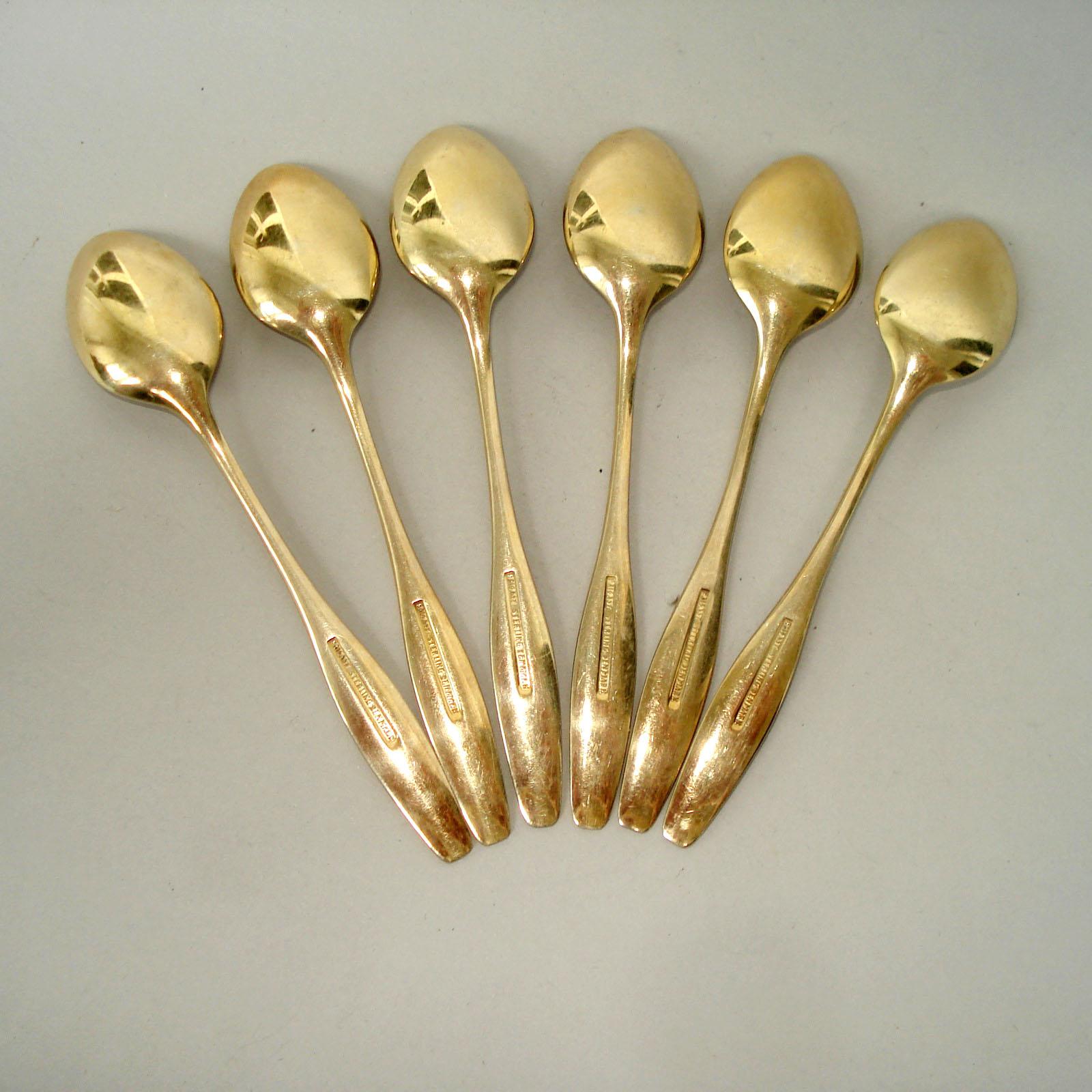 Danish Spoons, Gilt Sterling Silver, Polychrome Enamel, Set of Six, circa 1930 For Sale 4