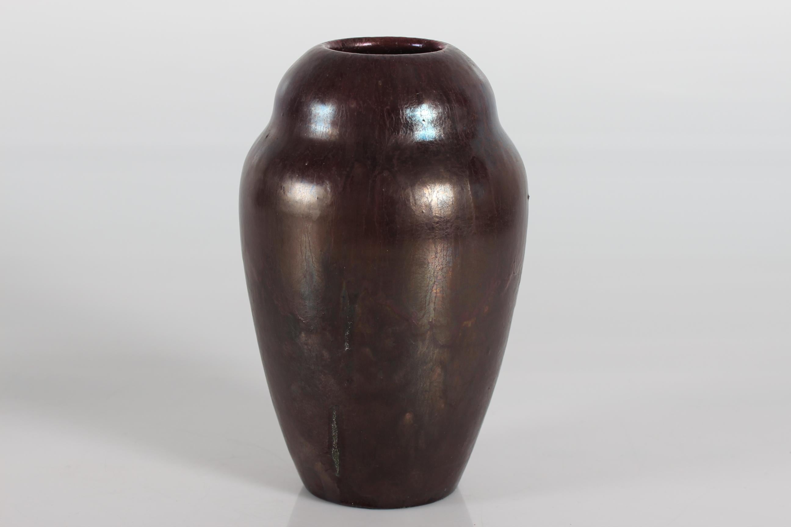 Glazed Danish Søren Kongstand Ceramic Vase with Red Brown Lustre Glaze, Midcentury