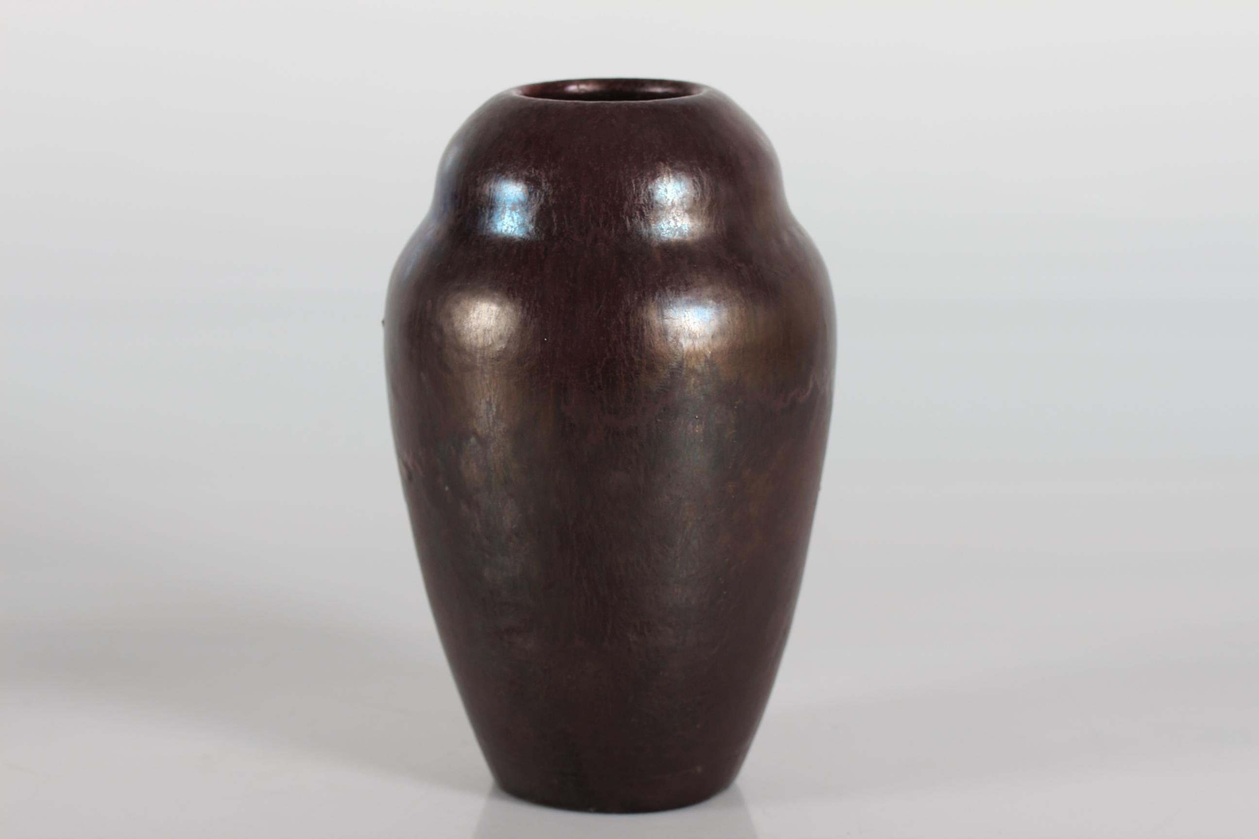 20th Century Danish Søren Kongstand Ceramic Vase with Red Brown Lustre Glaze, Midcentury