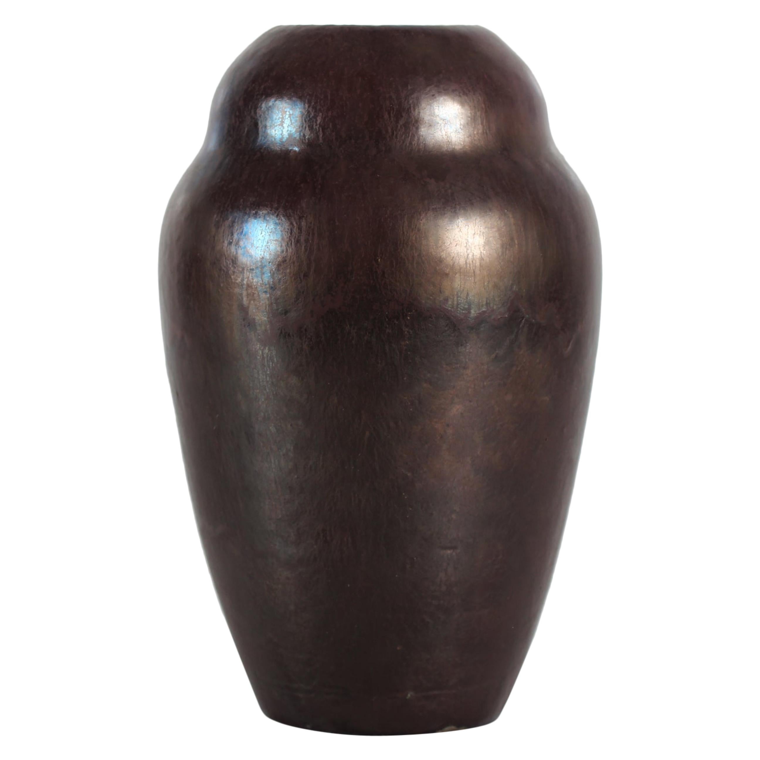 Danish Søren Kongstand Ceramic Vase with Red Brown Lustre Glaze, Midcentury