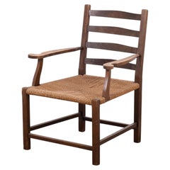 Danish Stained Oak Armchair with Cane and Spindle Back, 1940s
