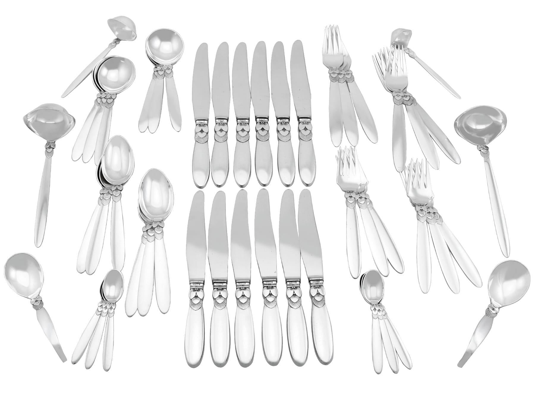 Georg Jensen Danish Sterling Silver Canteen of Cutlery for Six Persons For Sale 11