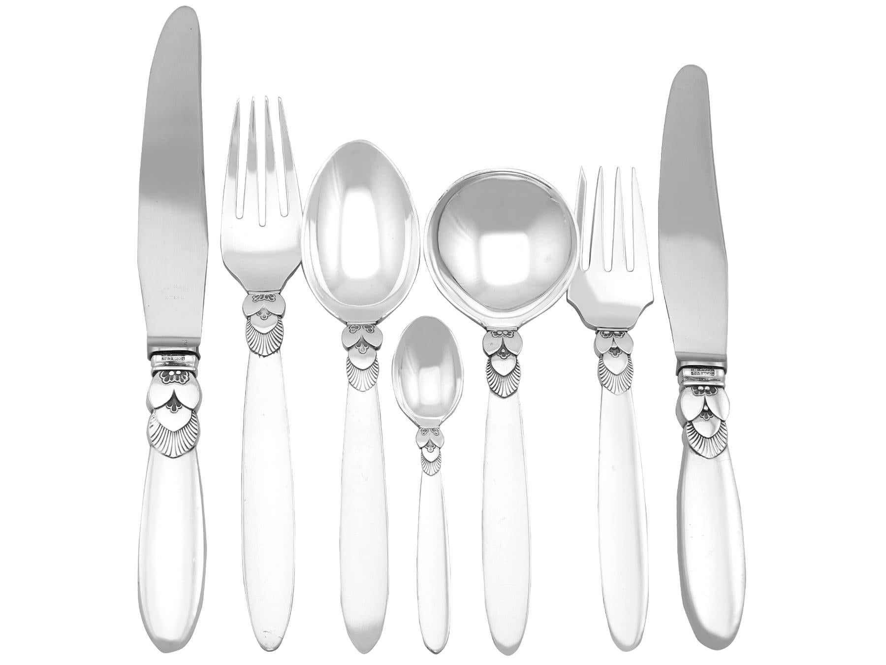 An exceptional, fine and impressive vintage Danish sterling silver Cactus pattern canteen of cutlery for six persons made by Georg Jensen; an addition to our antique flatware sets

The pieces of this exceptional vintage Danish silver cutlery