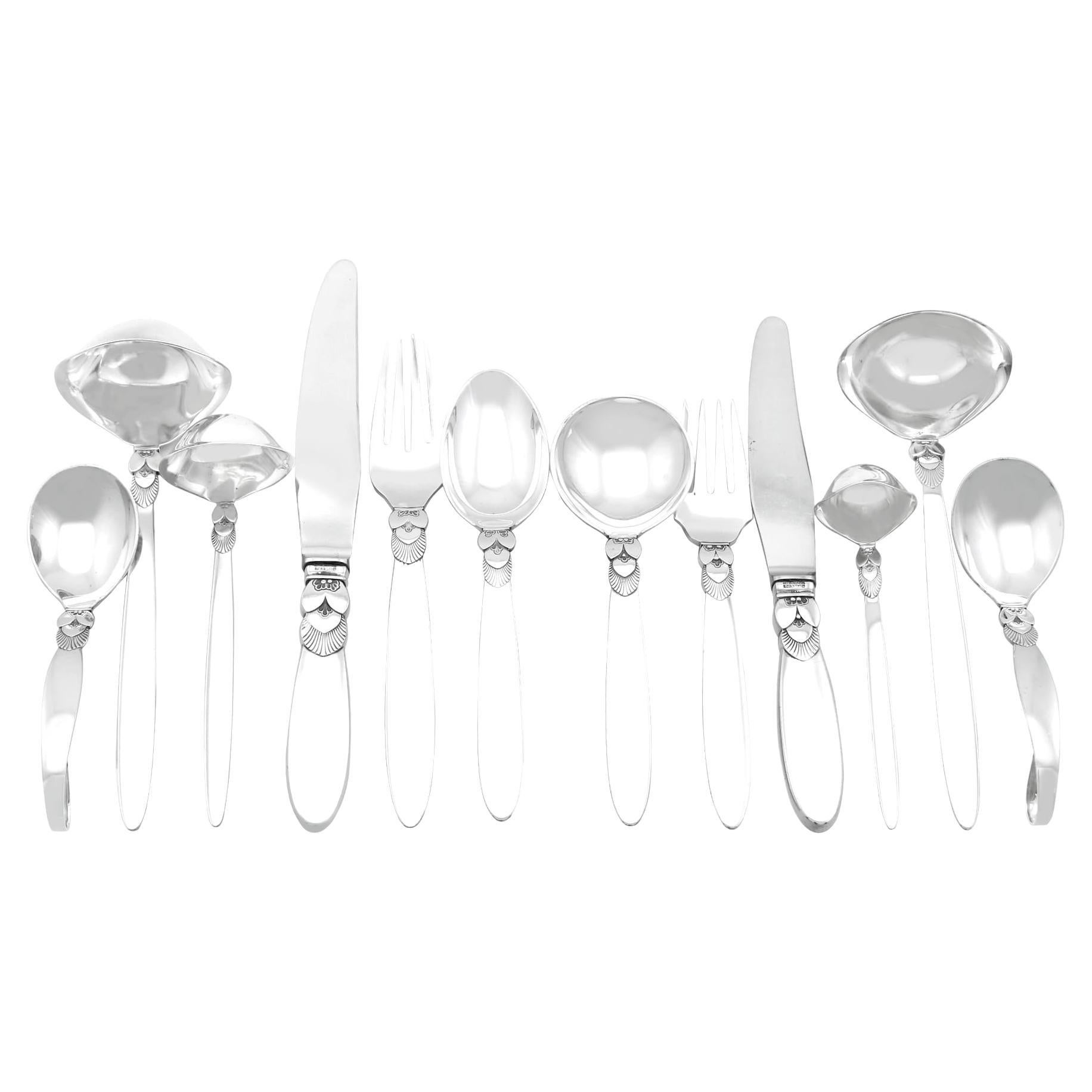 Danish Sterling Silver Canteen of Cutlery for Six Persons by