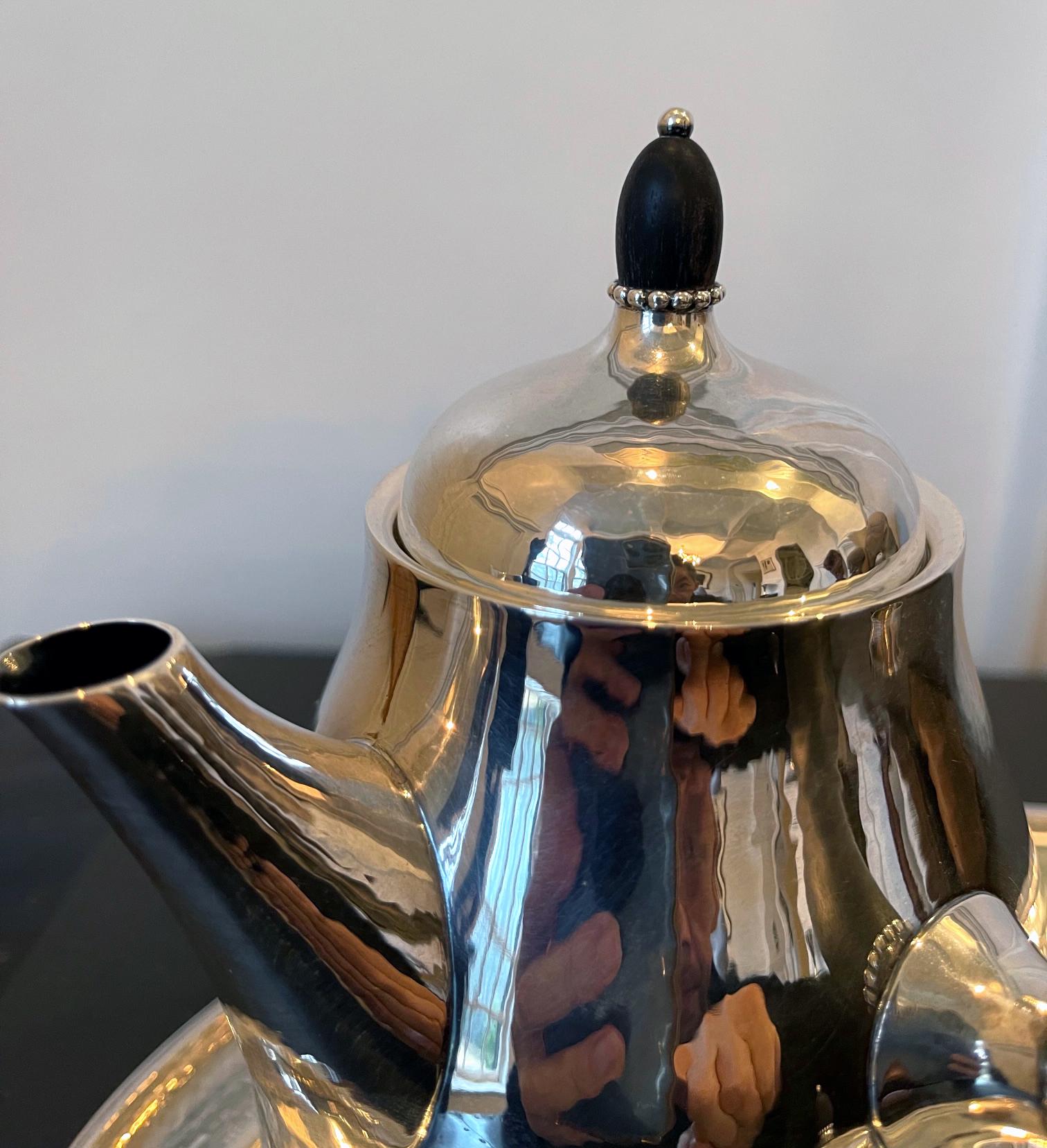 Danish Sterling Silver Coffee or Tea Set Georg Jensen For Sale 5