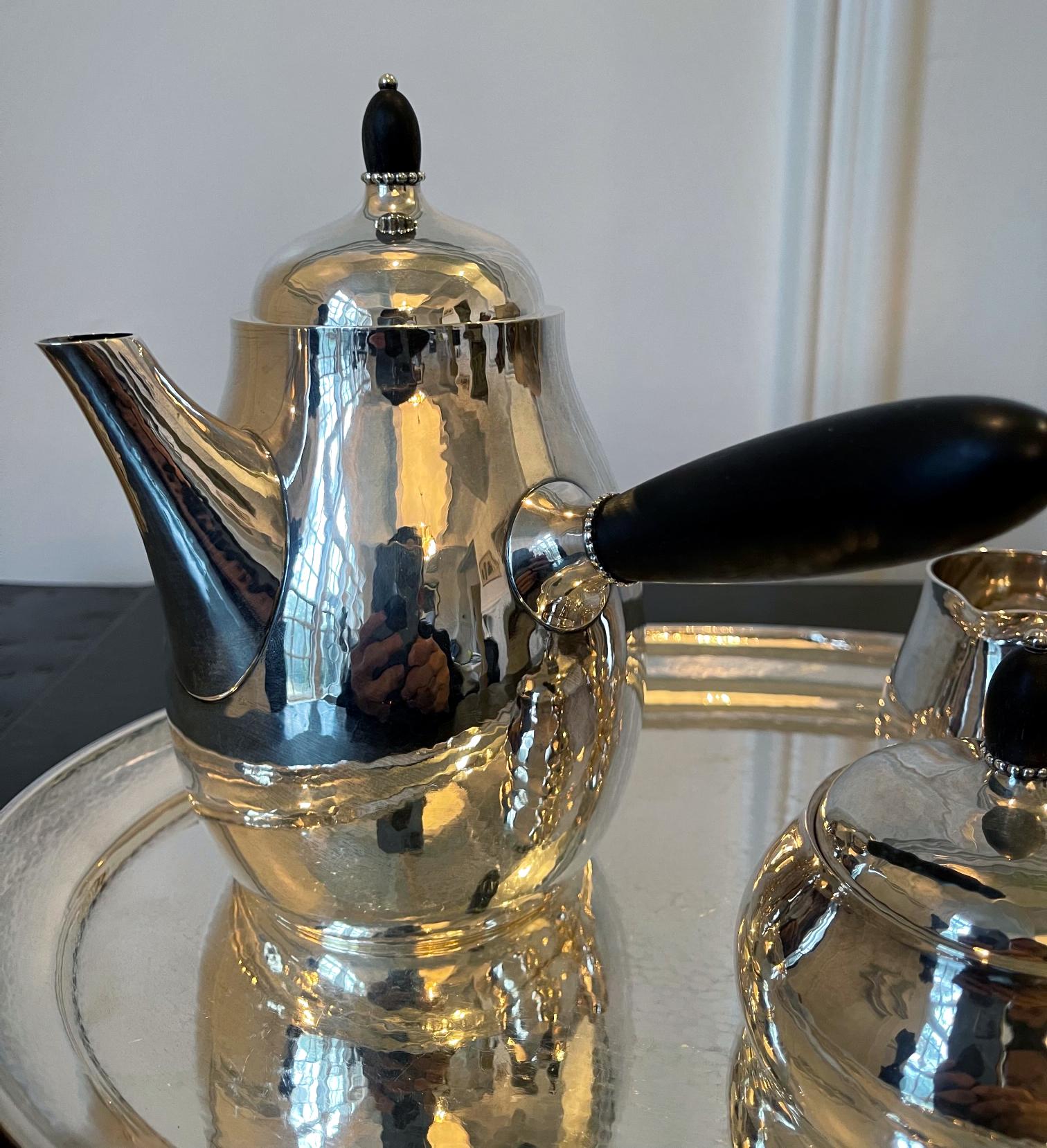 Danish Sterling Silver Coffee or Tea Set Georg Jensen For Sale 8