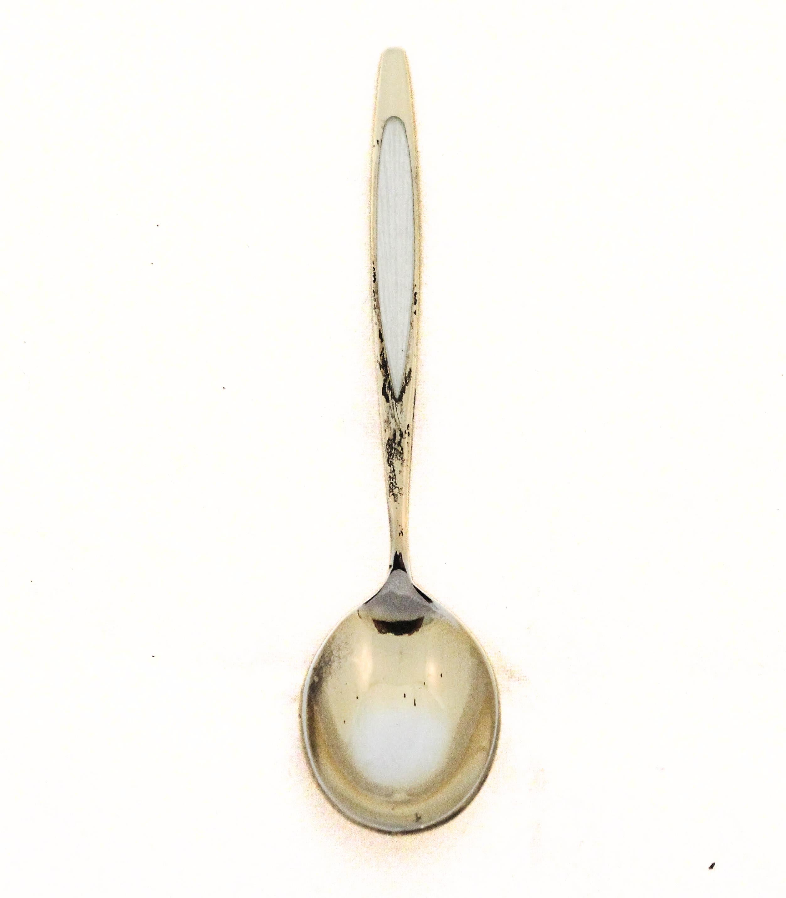 Danois Cuillères danoises en argent et émail - Lot de 6 dans leur boîte d'origine en vente