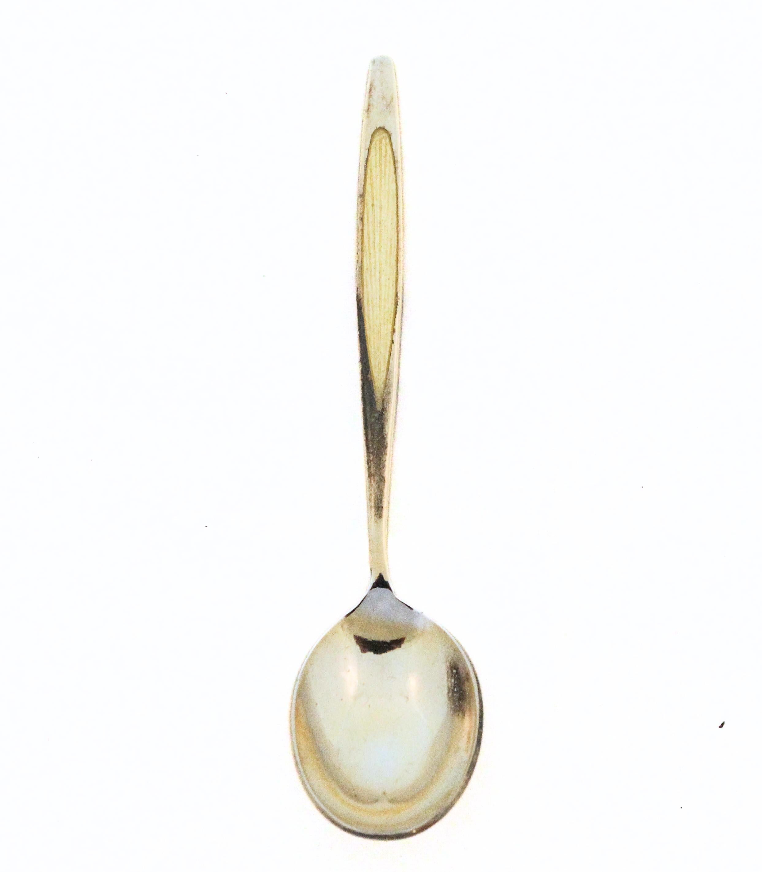 Cuillères danoises en argent et émail - Lot de 6 dans leur boîte d'origine Excellent état - En vente à Brooklyn, NY
