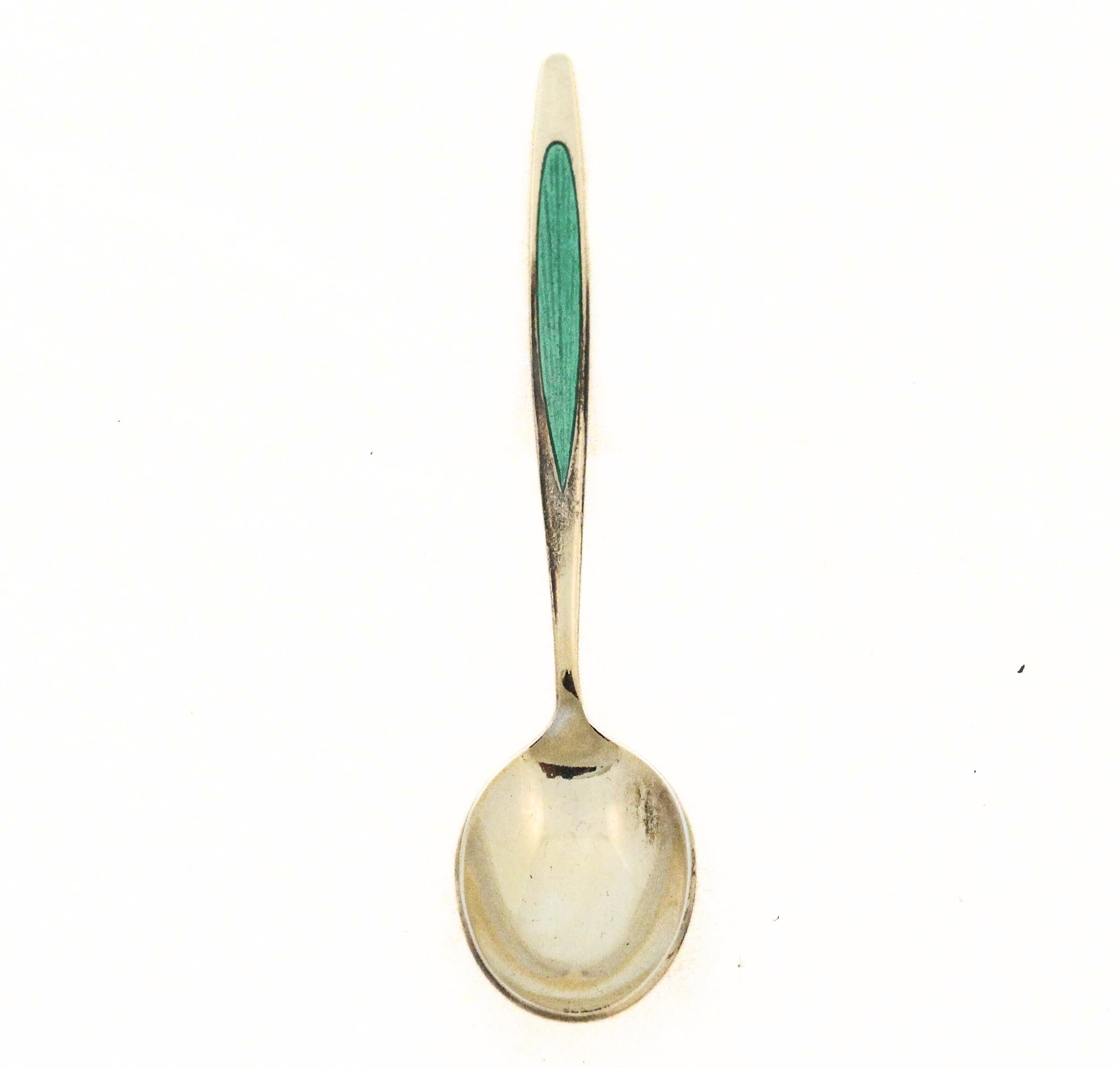 Émail Cuillères danoises en argent et émail - Lot de 6 dans leur boîte d'origine en vente