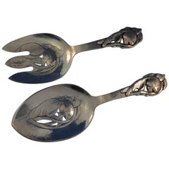 Danish Sterling Silver Fish Serving Set 2-Piece with Fish Dated 1937
