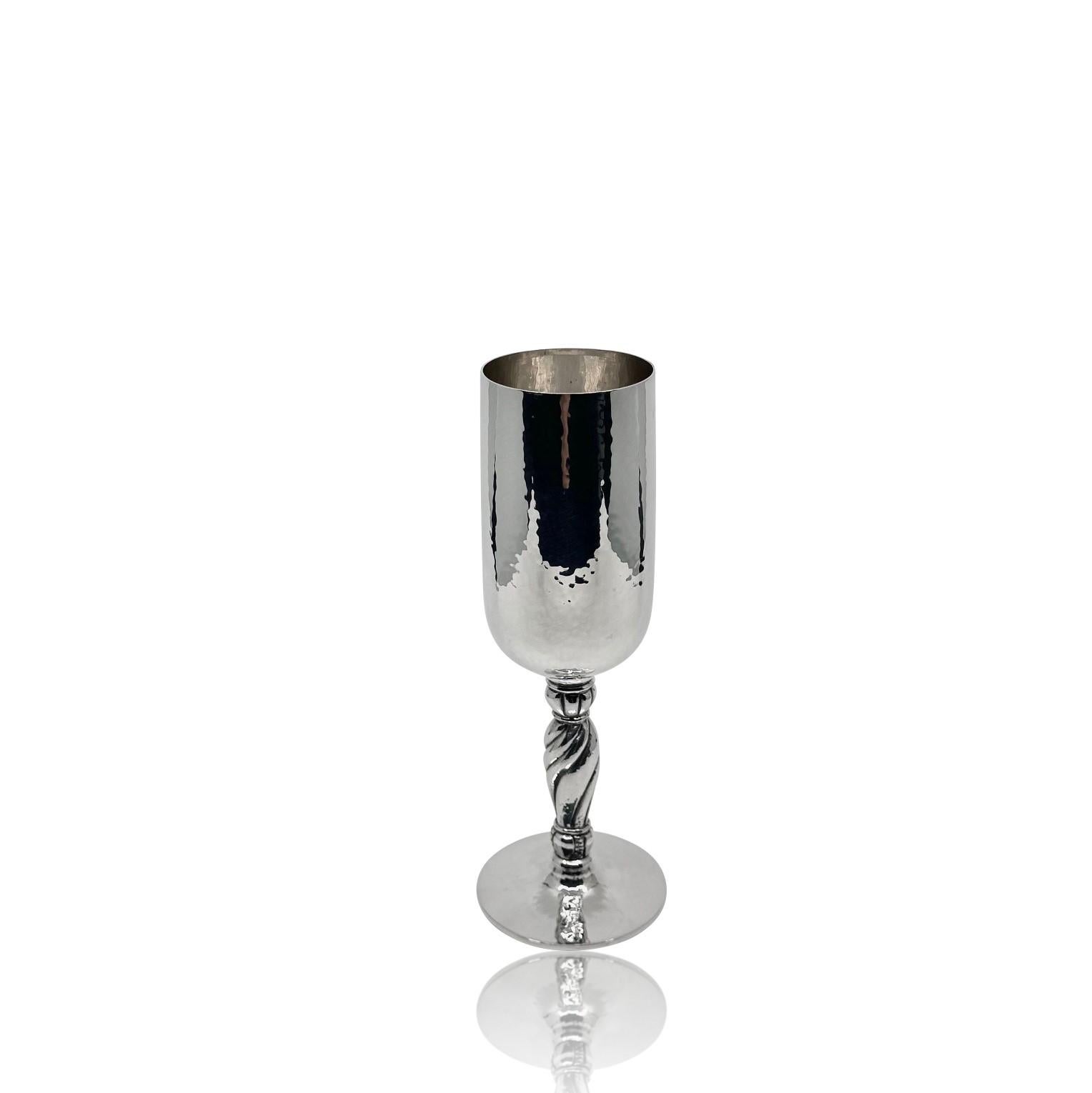Art Nouveau Danish Sterling Silver Hammered Champagne Glass For Sale