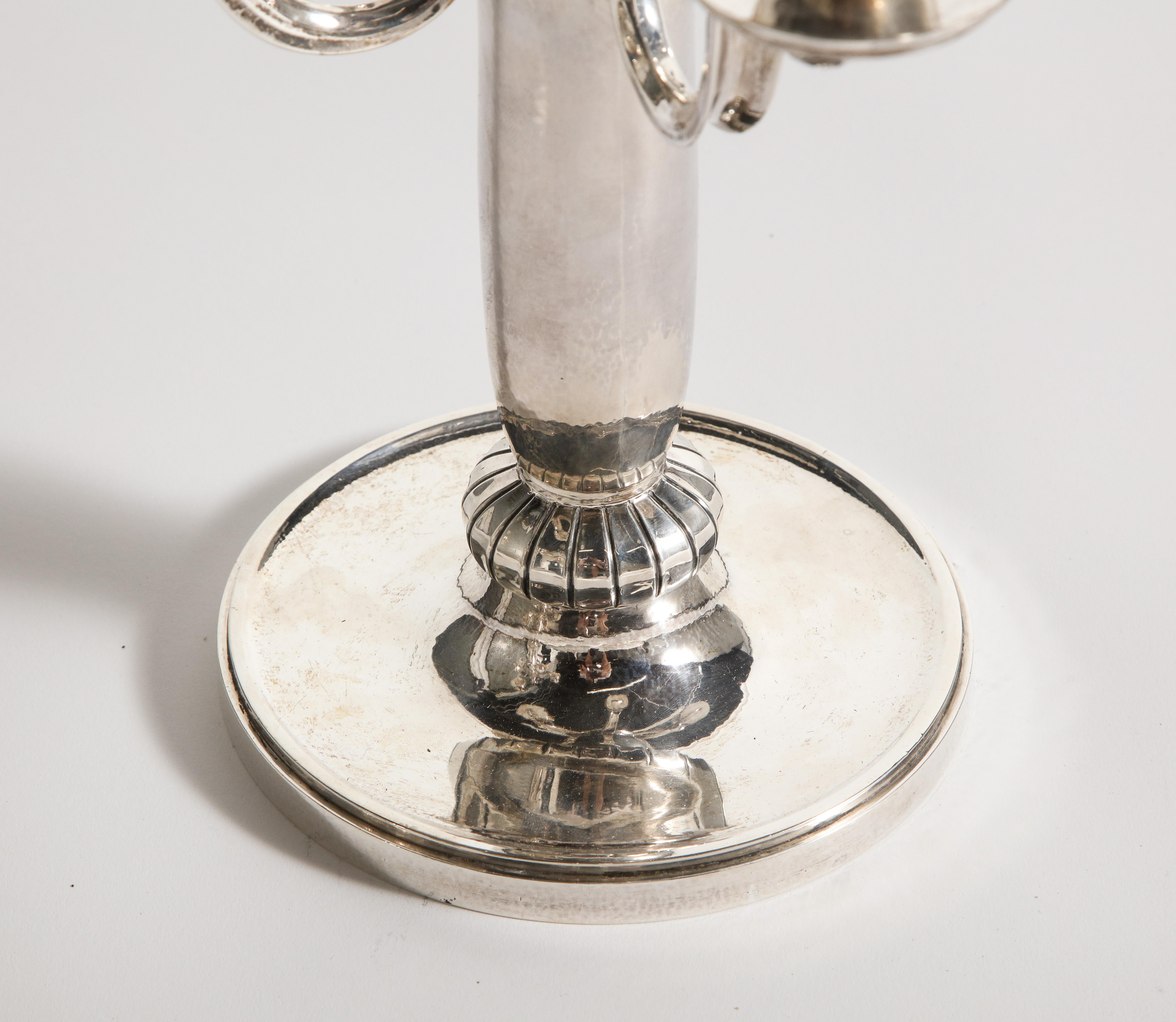 Danish Sterling Silver Modernist Five-Light Candelabras, Pair, circa 1932 In Good Condition For Sale In New York, NY