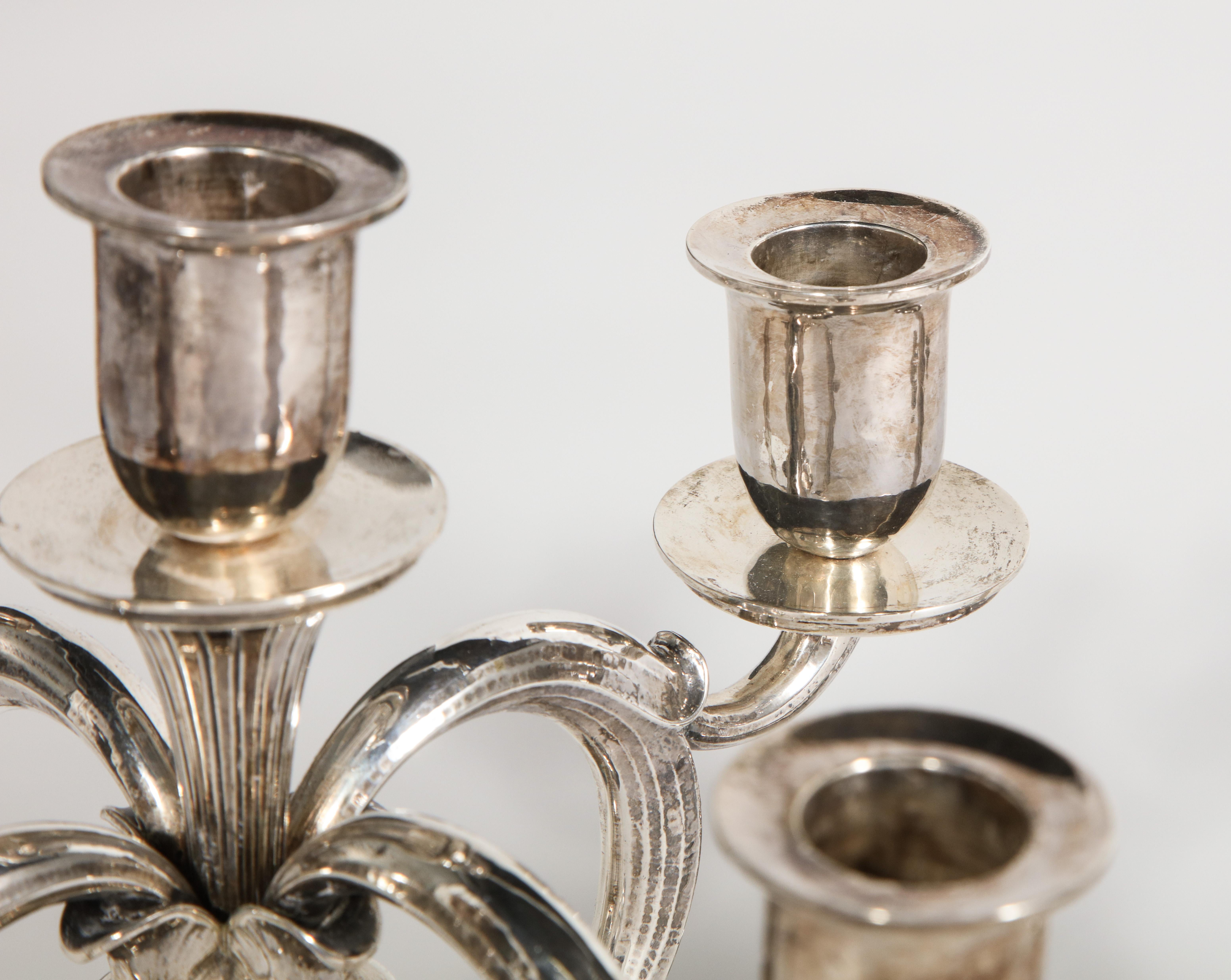 Mid-20th Century Danish Sterling Silver Modernist Five-Light Candelabras, Pair, circa 1932 For Sale