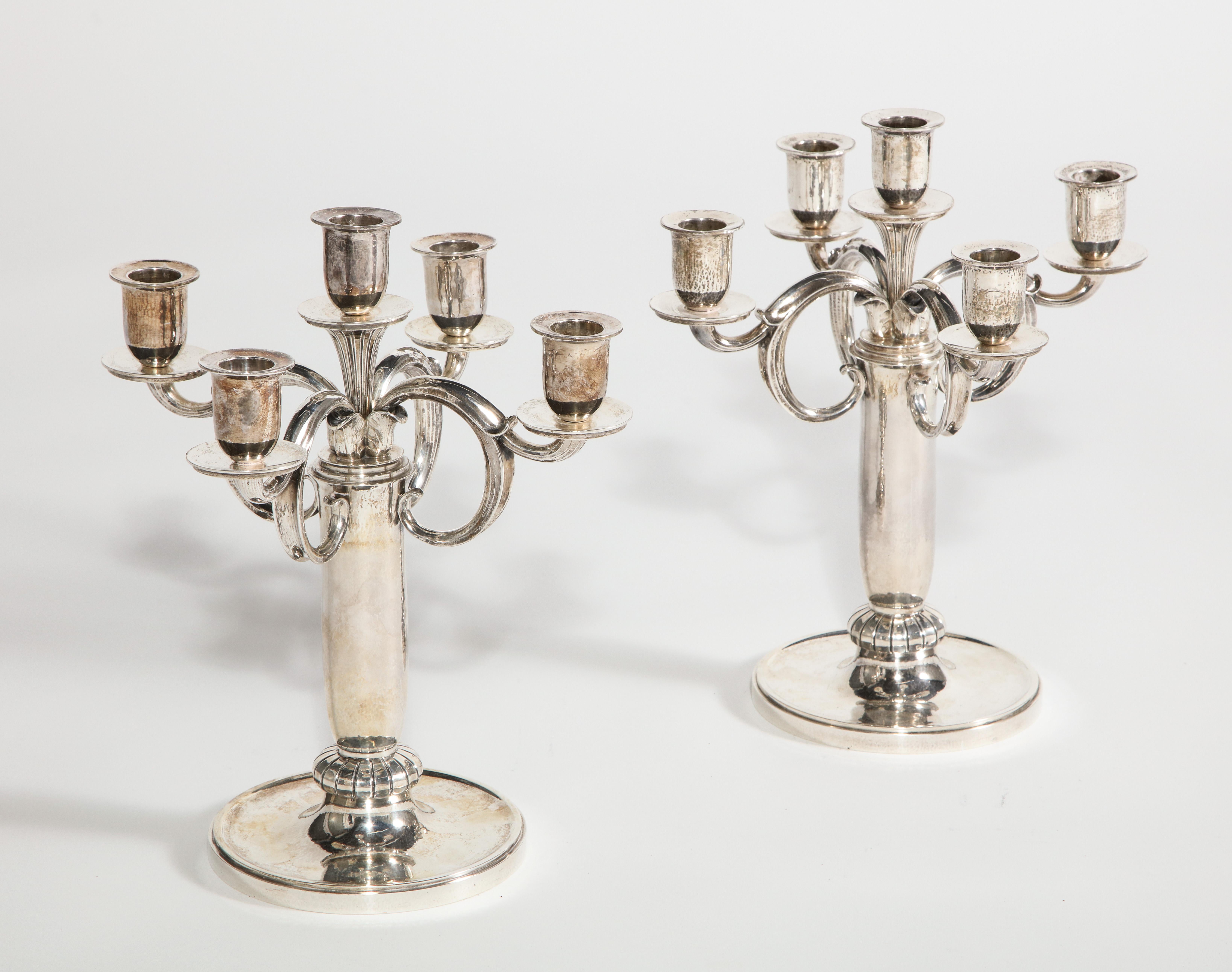 Danish Sterling Silver Modernist Five-Light Candelabras, Pair, circa 1932 For Sale 4