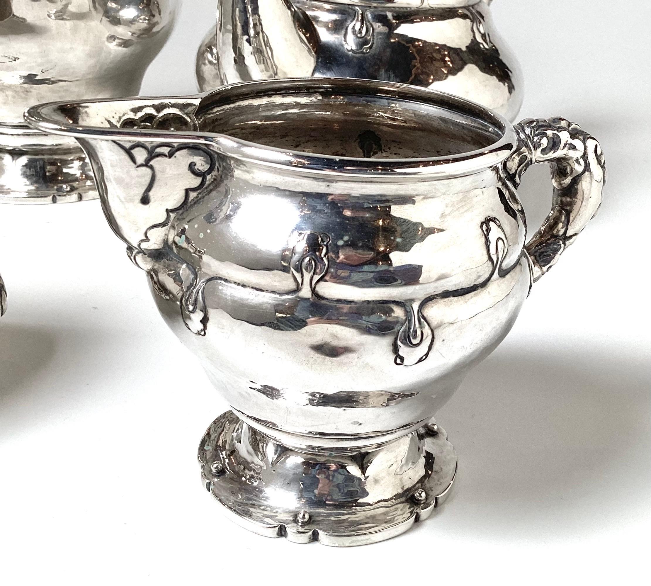 Juego de té danés de plata de ley de principios del siglo XX por Christian F. Heise Hecho a mano en venta