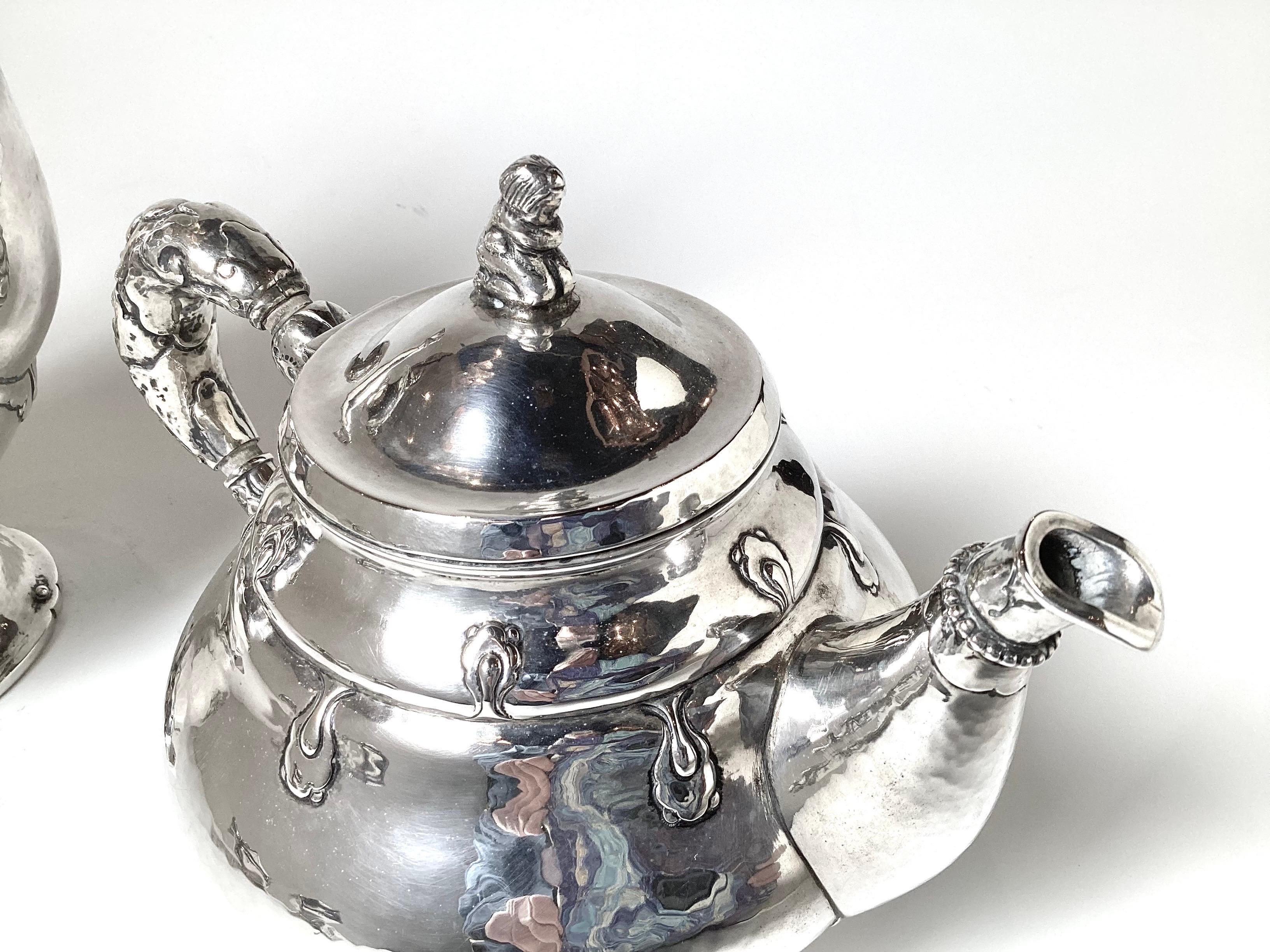 Juego de té danés de plata de ley de principios del siglo XX por Christian F. Heise en venta 1