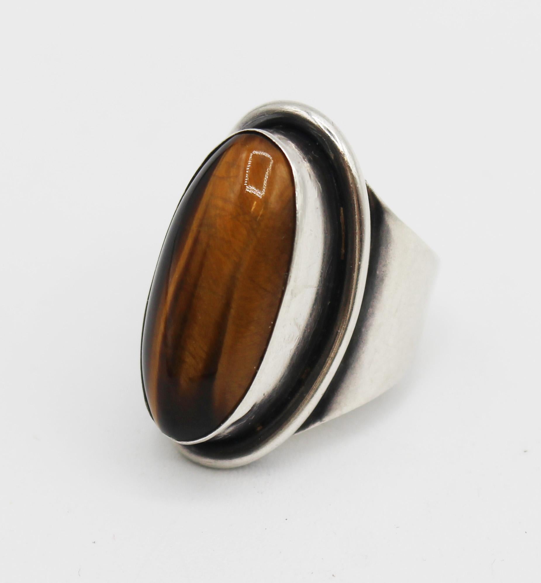 Modern Danish Sterling & Tiger Eye Ring by Carl Ove Fydensburg For Sale