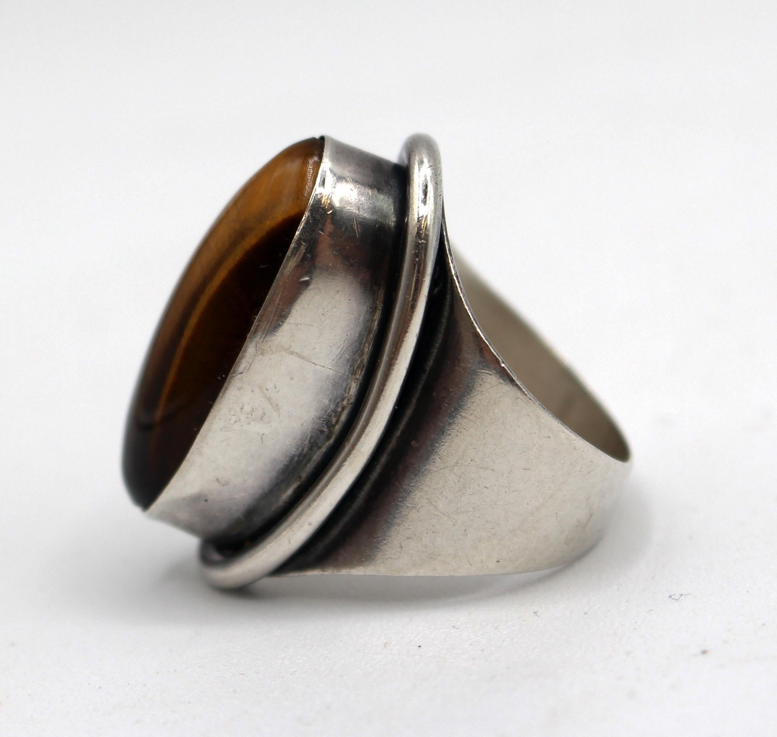 Danish Sterling & Tiger Eye Ring by Carl Ove Fydensburg In Good Condition For Sale In Chapel Hill, NC
