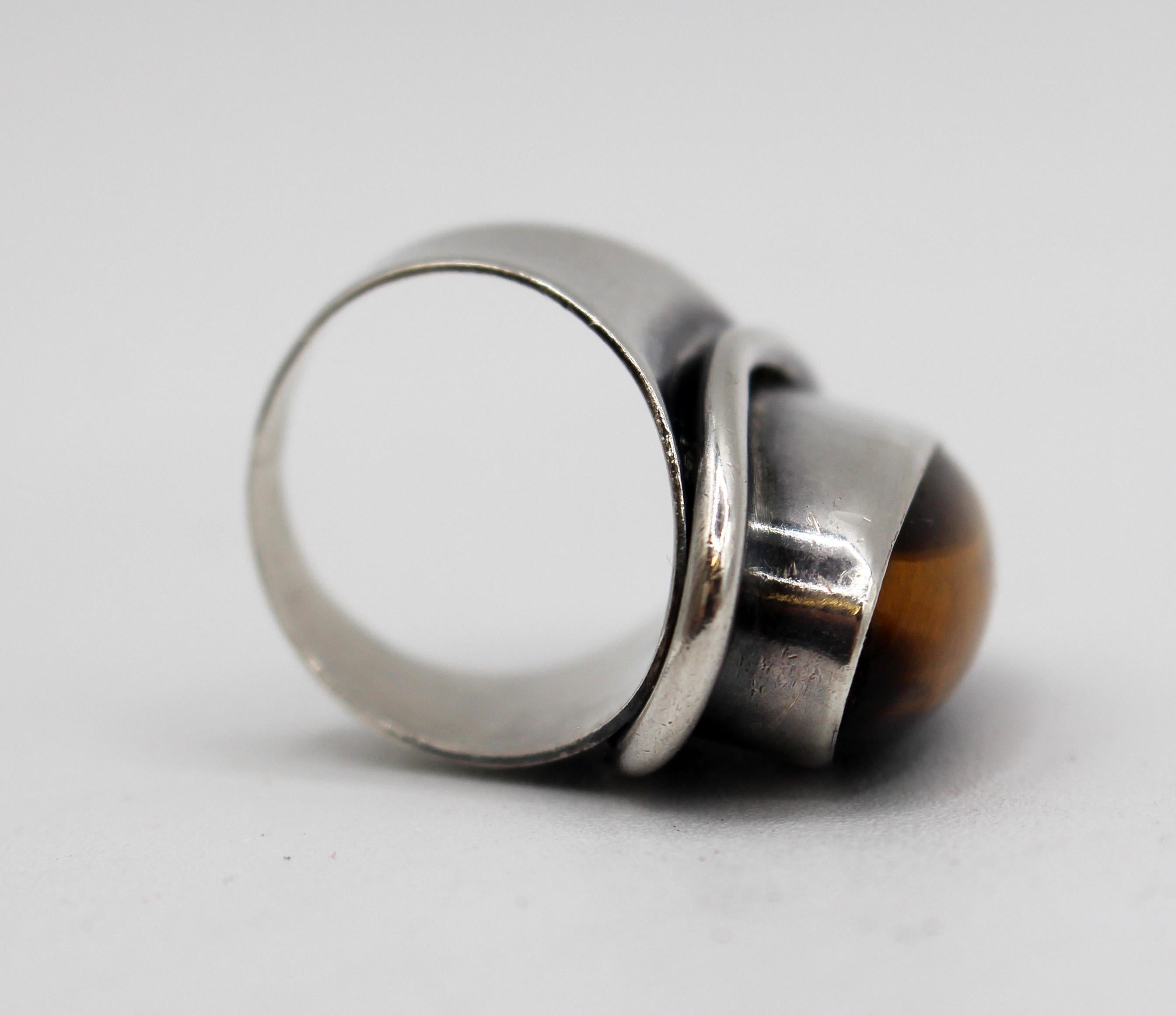 20th Century Danish Sterling & Tiger Eye Ring by Carl Ove Fydensburg For Sale