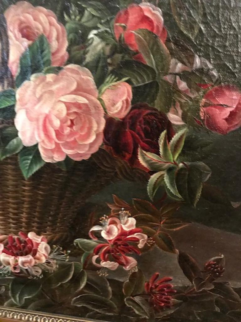 Mid-19th Century Danish Still Life of Flowers in a Basket, First Half of the 19th Century