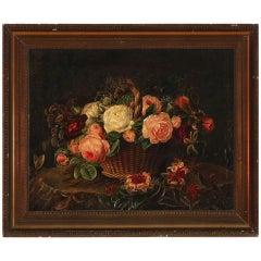 Danish Still Life of Flowers in a Basket, First Half of the 19th Century