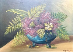 Danish still life oil on plate floral painting, signed, early 20th century
