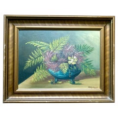 Danish still life oil on plate floral painting, signed, early 20th century