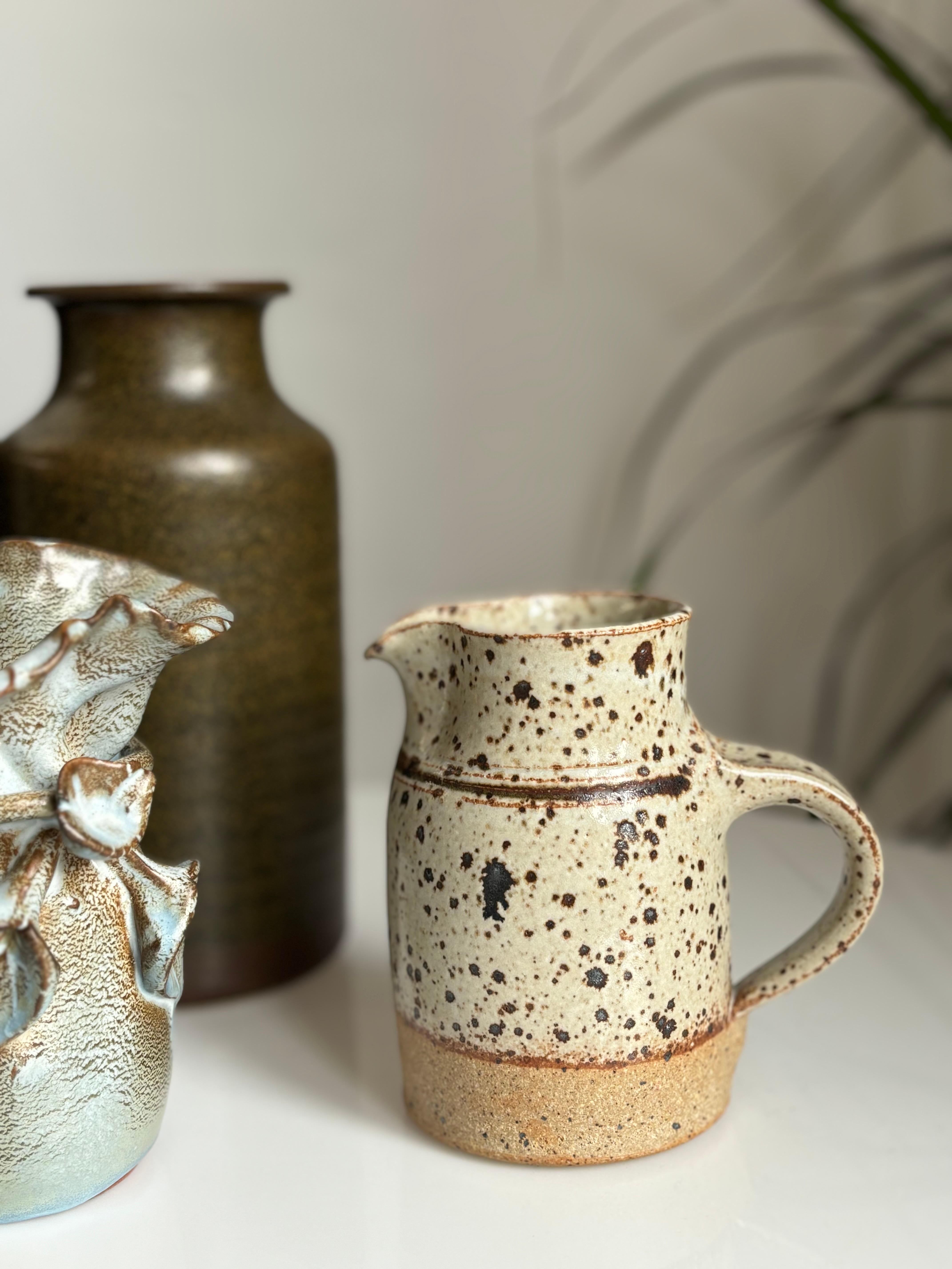 Scandinavian Modern Danish Stoneware Spotted Glaze Pitcher Vase, 1970s