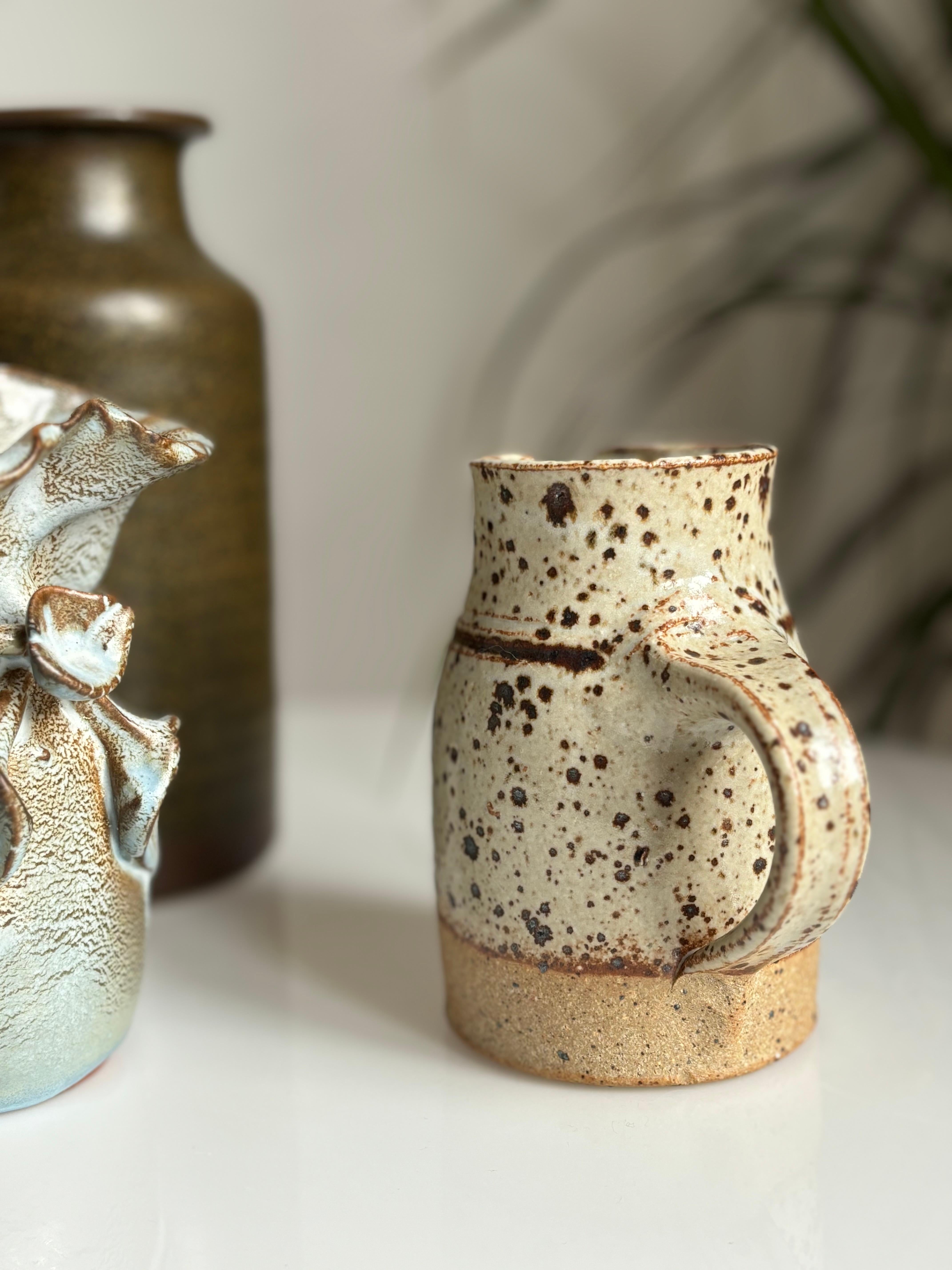 Glazed Danish Stoneware Spotted Glaze Pitcher Vase, 1970s