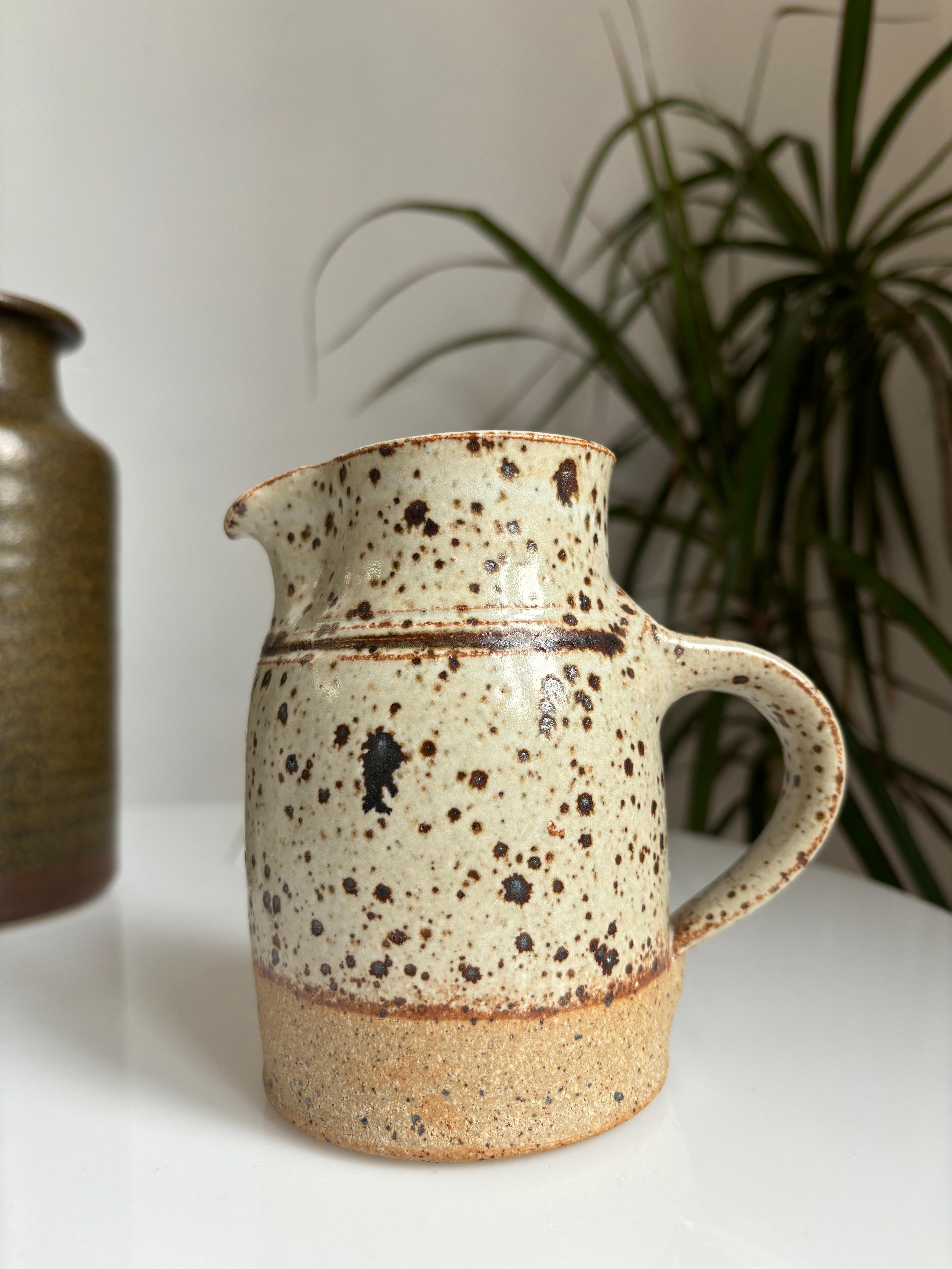 20th Century Danish Stoneware Spotted Glaze Pitcher Vase, 1970s