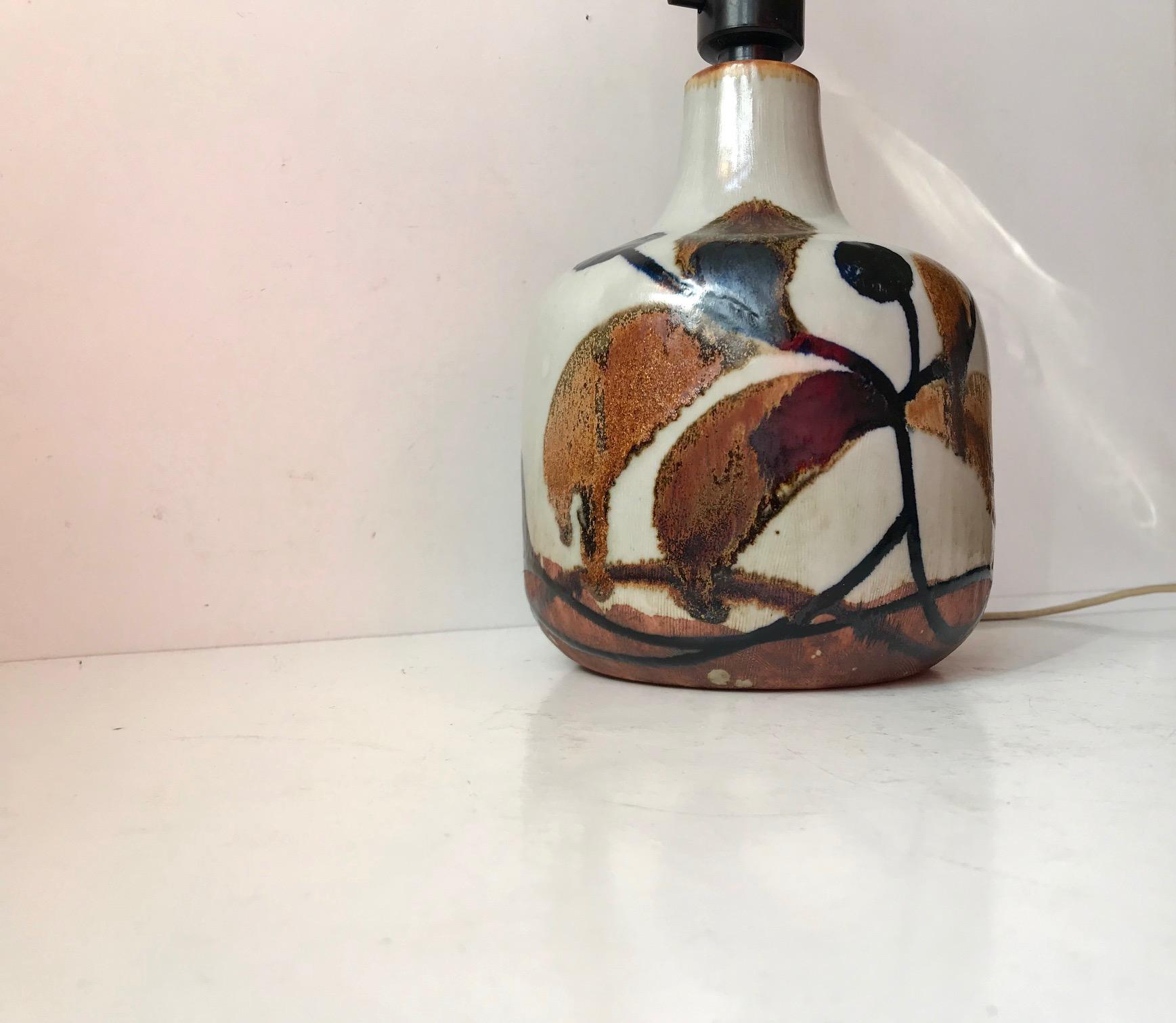Danish Stoneware Table Lamp with Autumn Glaze by Ursula Printz Mogensen, 1960s In Good Condition In Esbjerg, DK