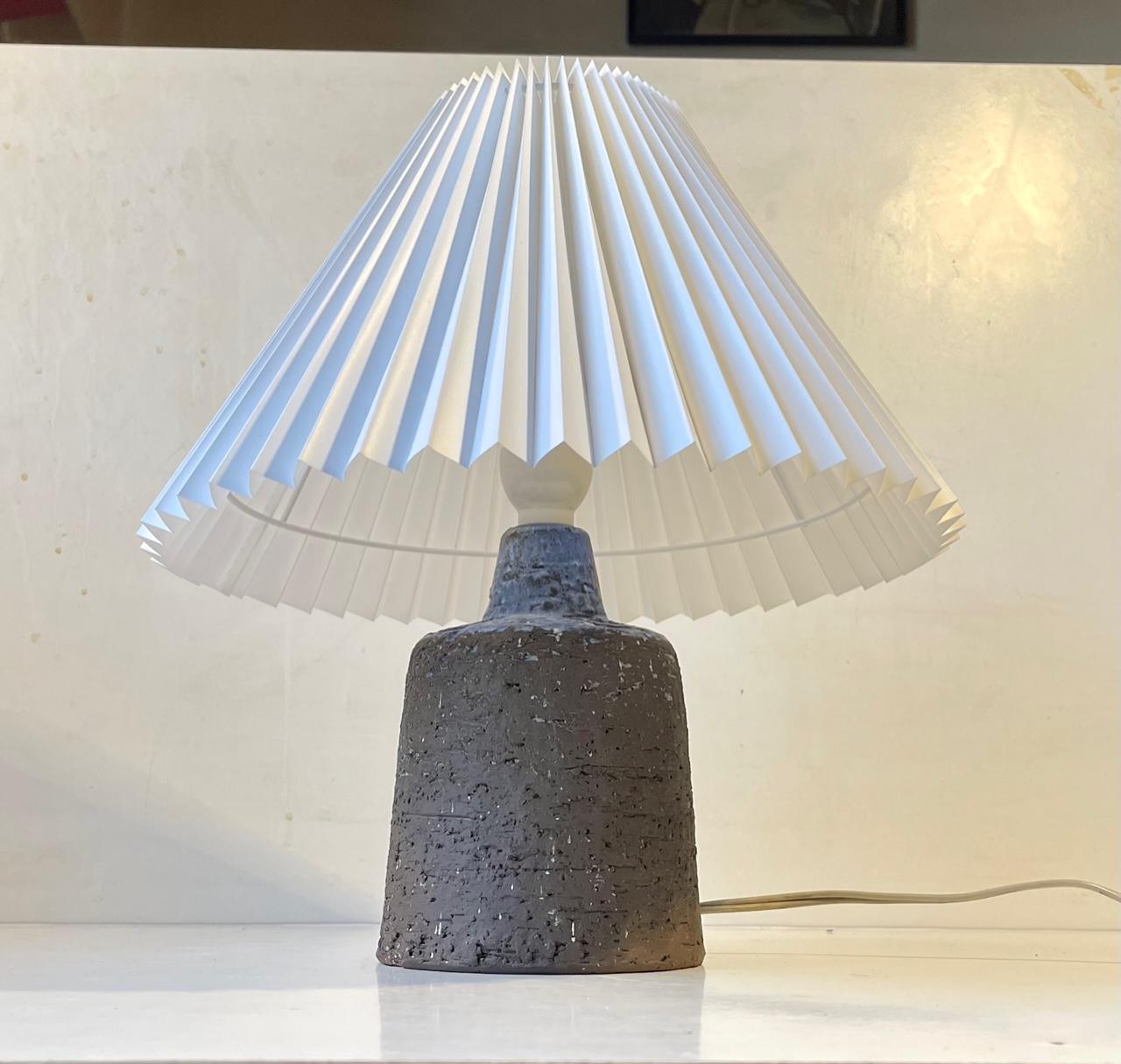 Late 20th Century Danish Stoneware Table Lamp with Lavender Blue Glaze For Sale