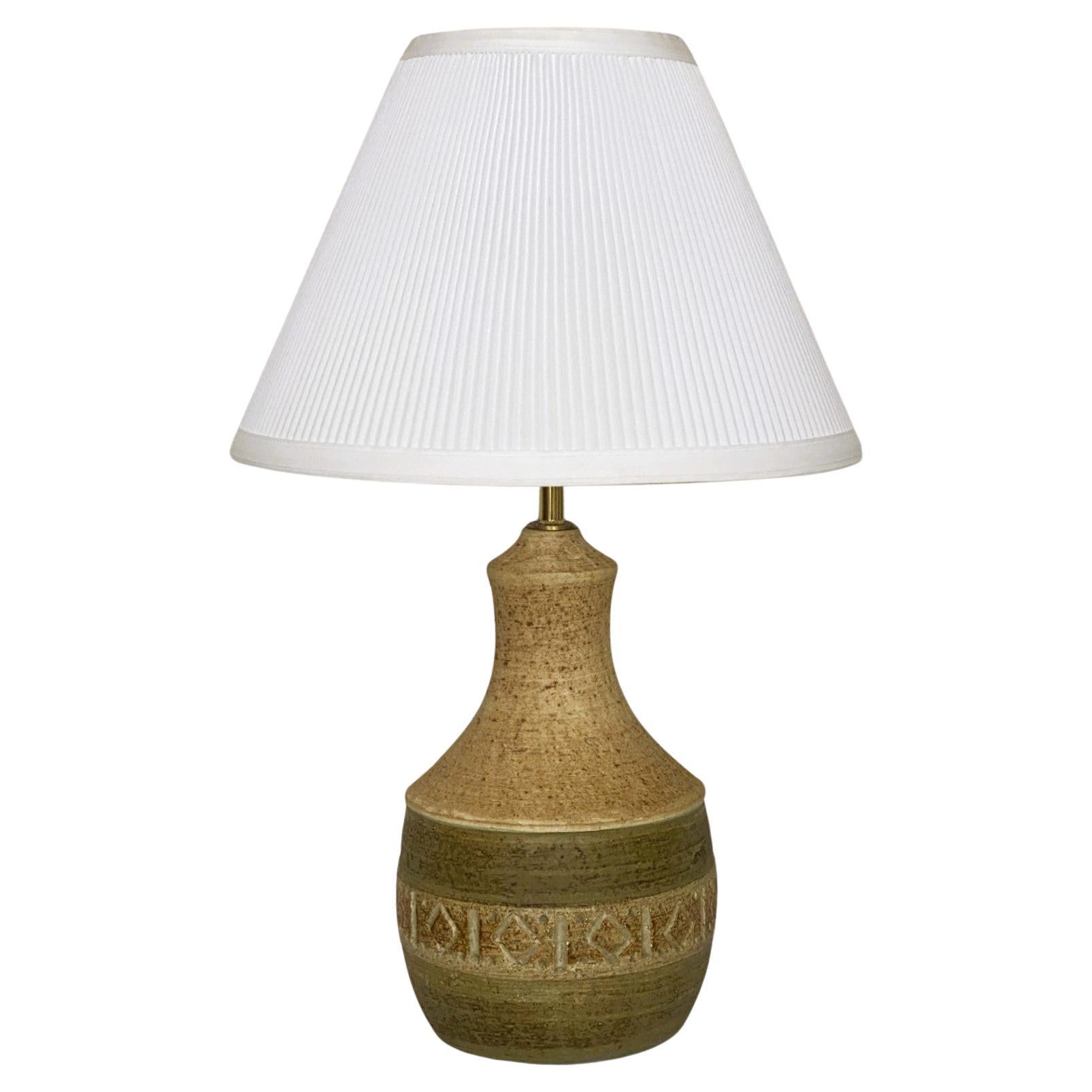 Arts and Crafts Danish Stoneware Table Lamp with Pleated Shade by Chris Haslev, Denmark, 1960s For Sale