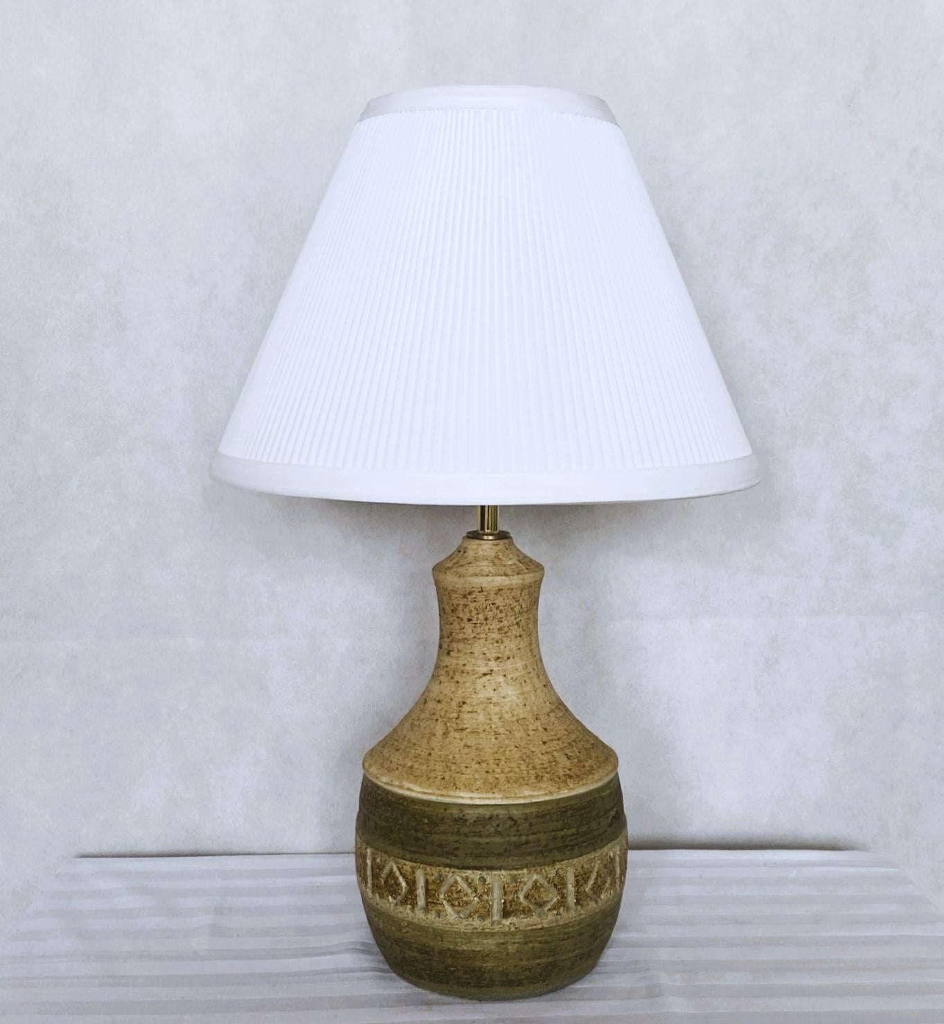 Glazed Danish Stoneware Table Lamp with Pleated Shade by Chris Haslev, Denmark, 1960s For Sale