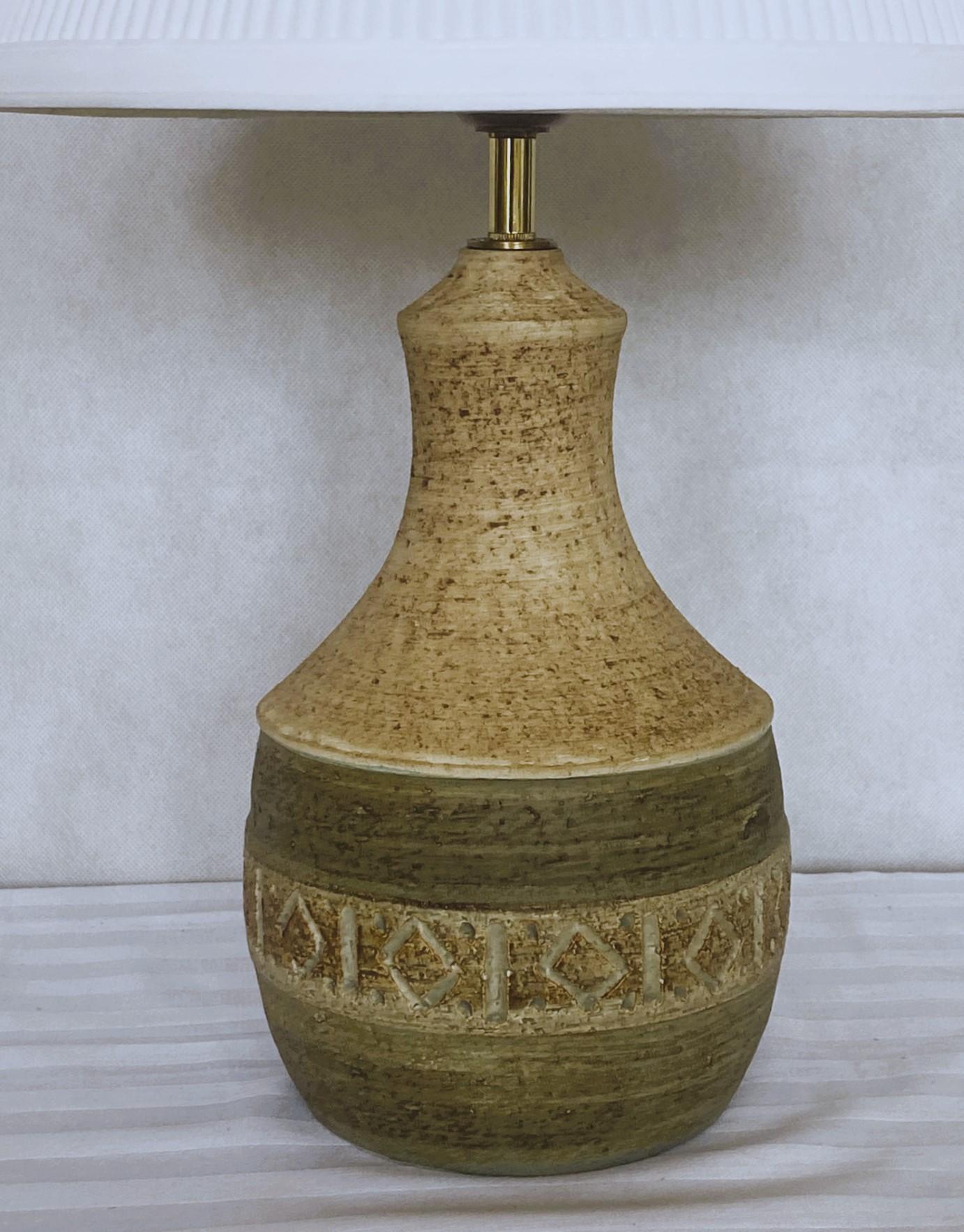 Ceramic Danish Stoneware Table Lamp with Pleated Shade by Chris Haslev, Denmark, 1960s For Sale