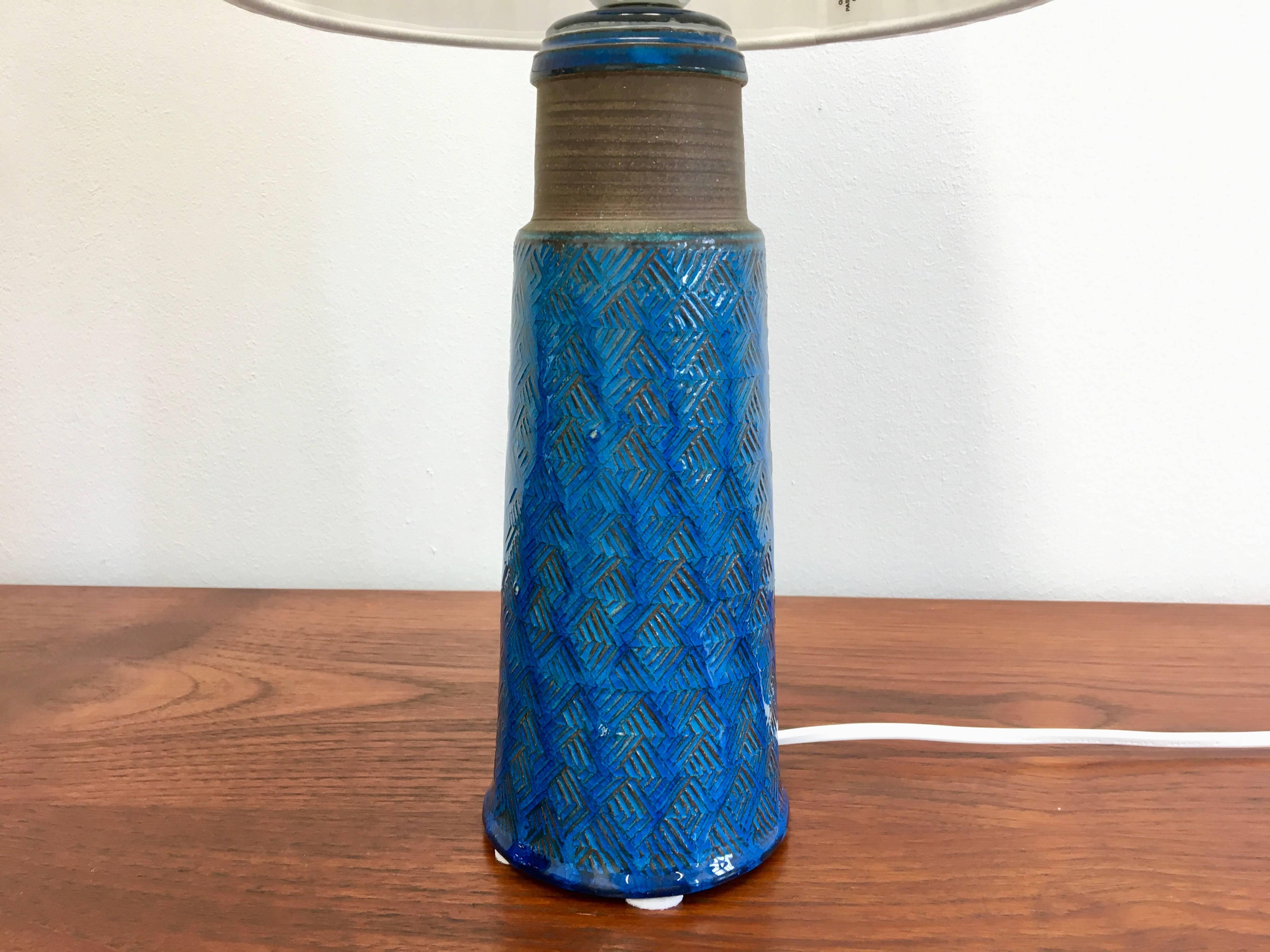 Turquoise Danish Mid-Century Modern Stoneware table lamp by Nils Kähler In Good Condition In Berlin, DE