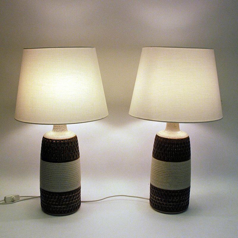 Glazed Danish Stoneware Table Lamp Pair by Søholm Keramik, Bornholm, 1960s