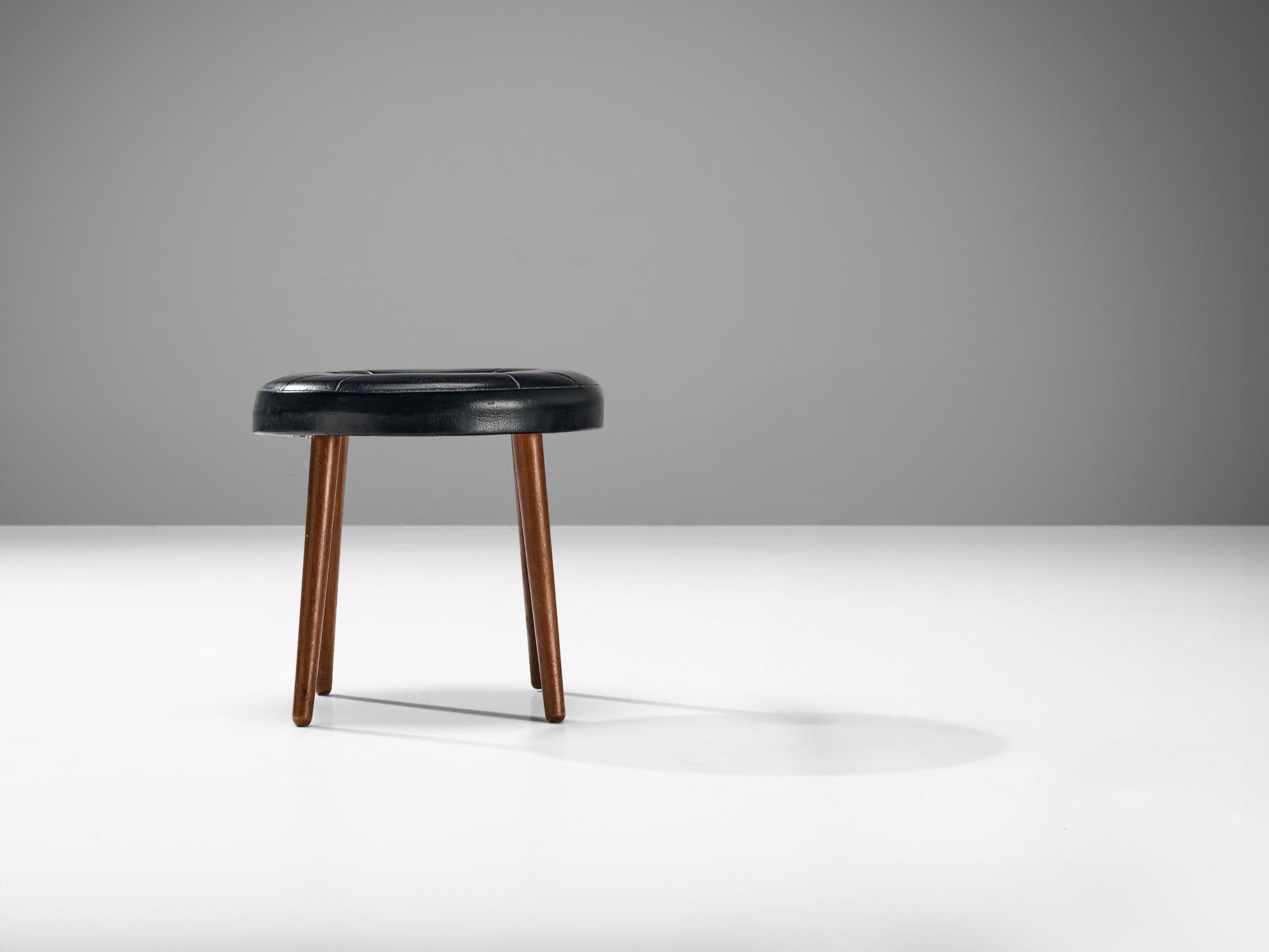 Mid-20th Century Danish Stool in Teak and Black Upholstery For Sale