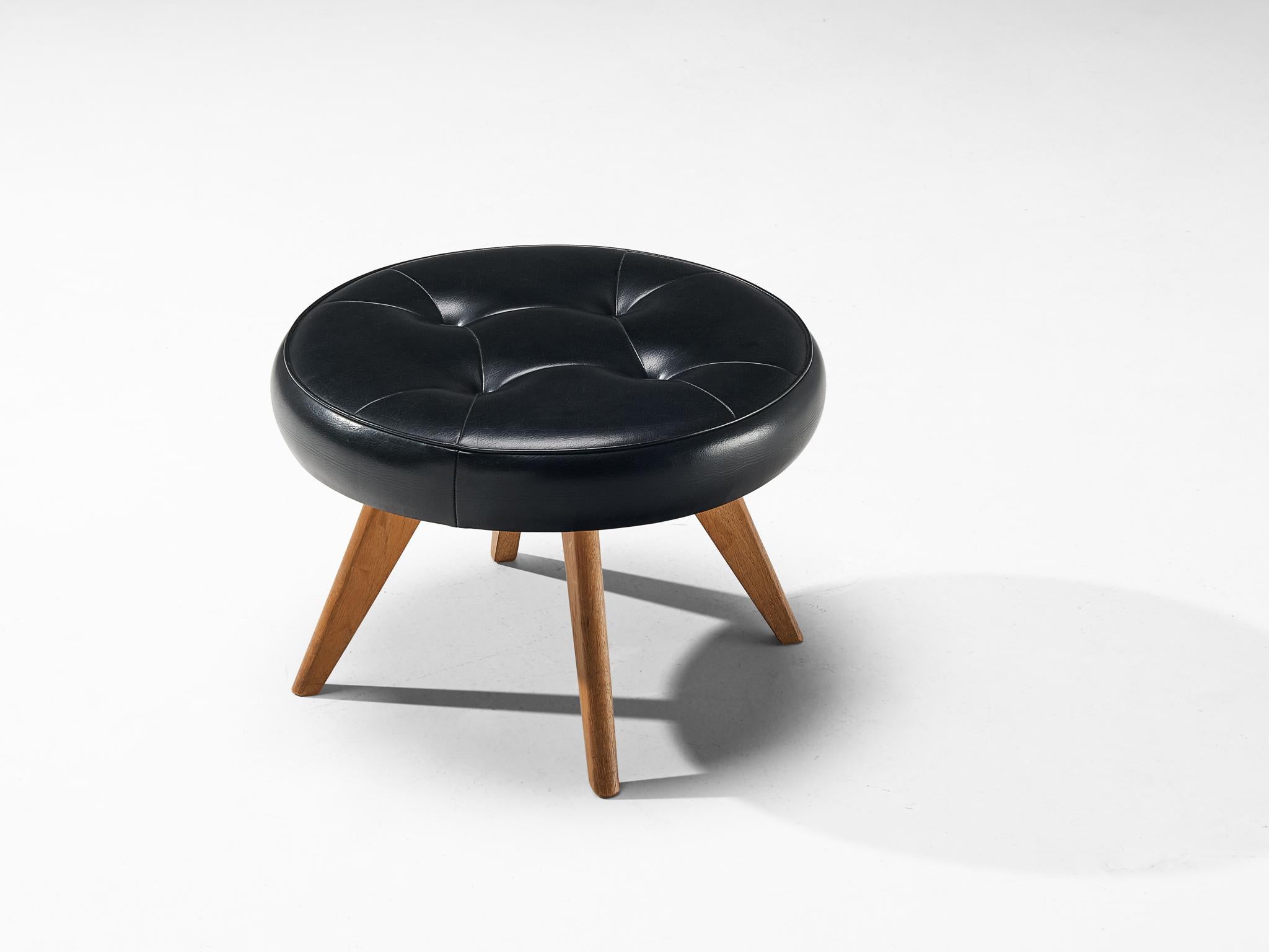 Scandinavian Modern Danish Stool in Teak and Black Upholstery For Sale