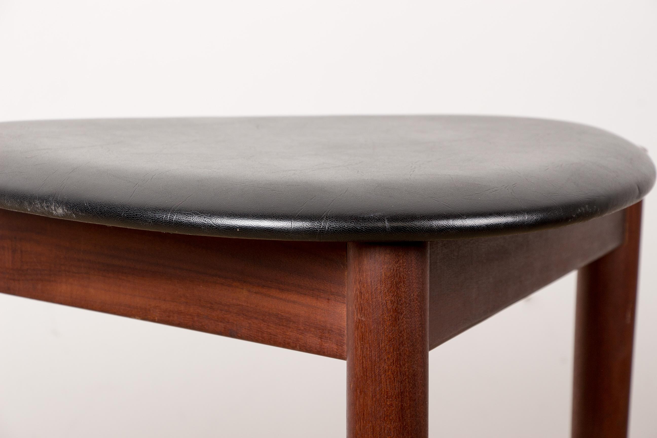 Scandinavian Modern Danish Stool in Teak & Black Skai by Hans Olsen for Frem Rojle, 1960