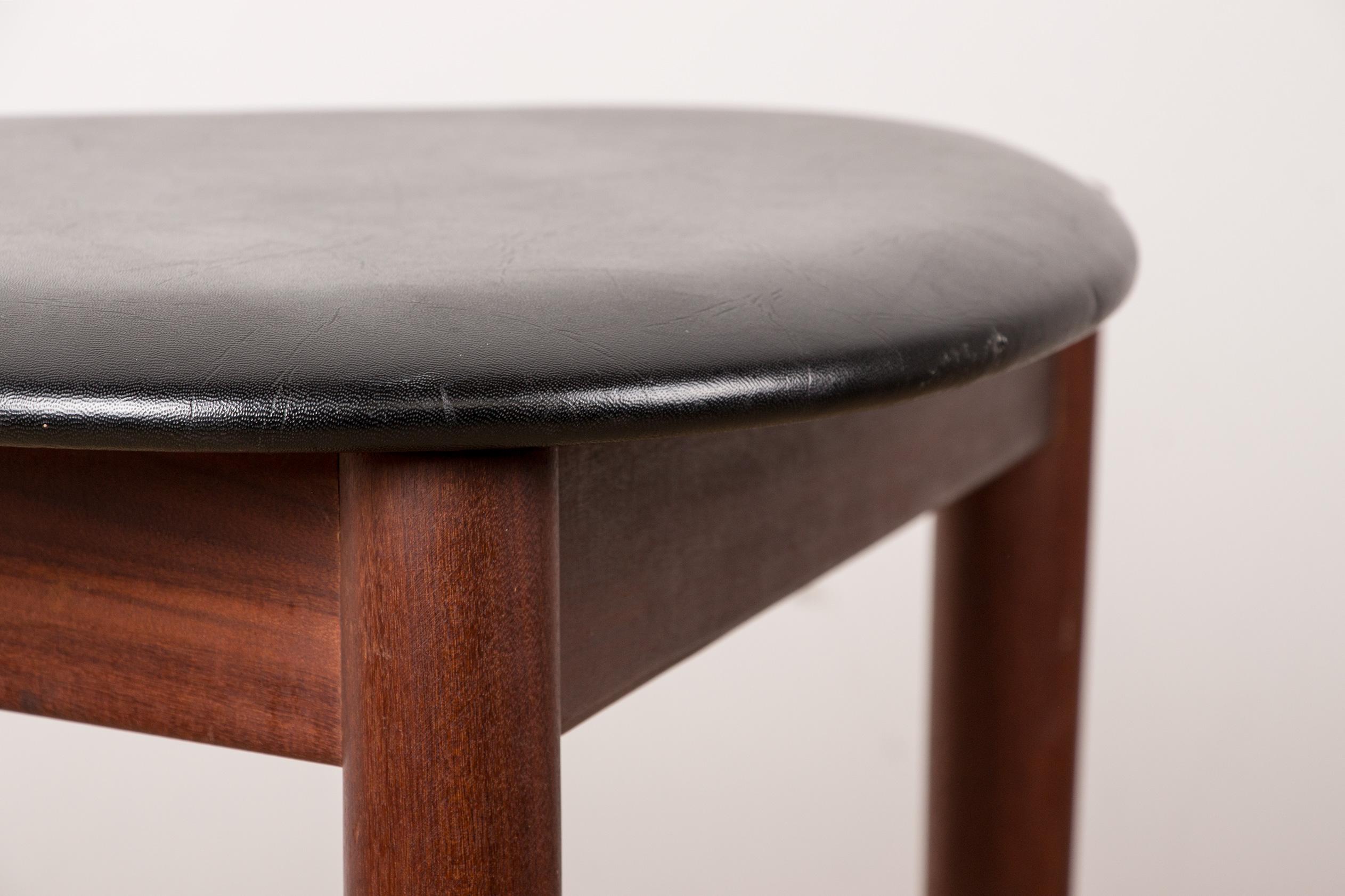 Mid-20th Century Danish Stool in Teak & Black Skai by Hans Olsen for Frem Rojle, 1960