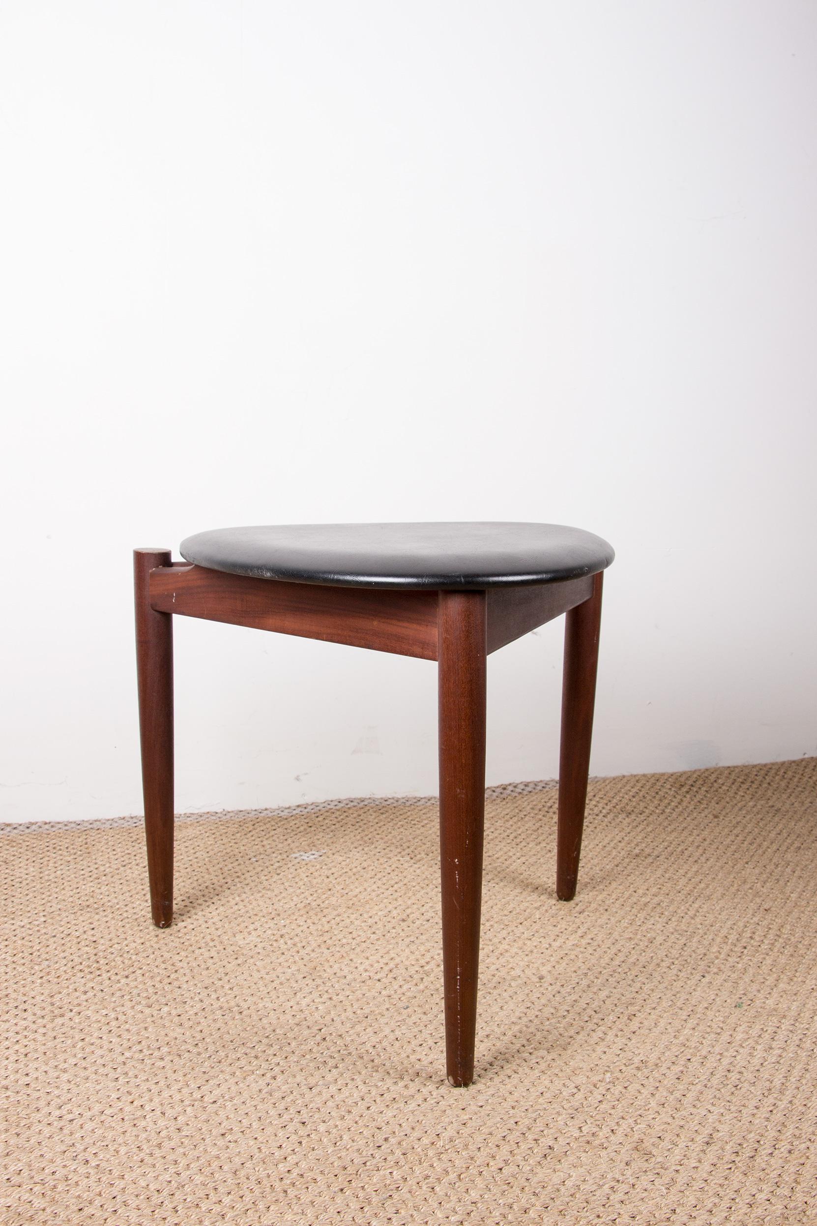 Faux Leather Danish Stool in Teak & Black Skai by Hans Olsen for Frem Rojle, 1960