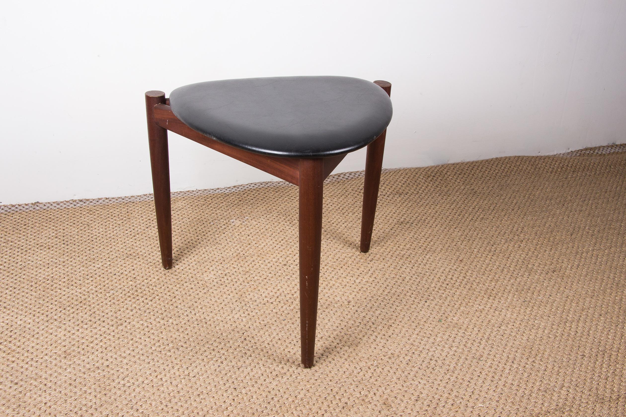 Danish Stool in Teak & Black Skai by Hans Olsen for Frem Rojle, 1960 1