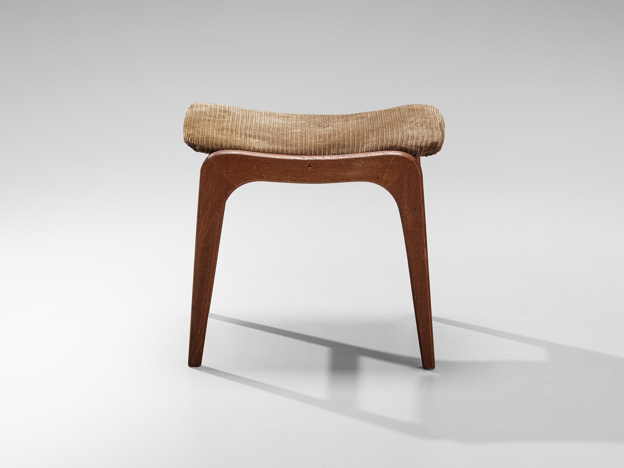 Scandinavian Modern Danish Stool or Ottoman in Teak and Brown Corduroy