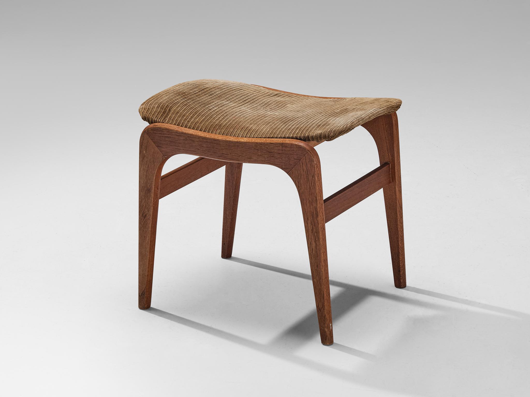 Mid-20th Century Danish Stool or Ottoman in Teak and Brown Corduroy