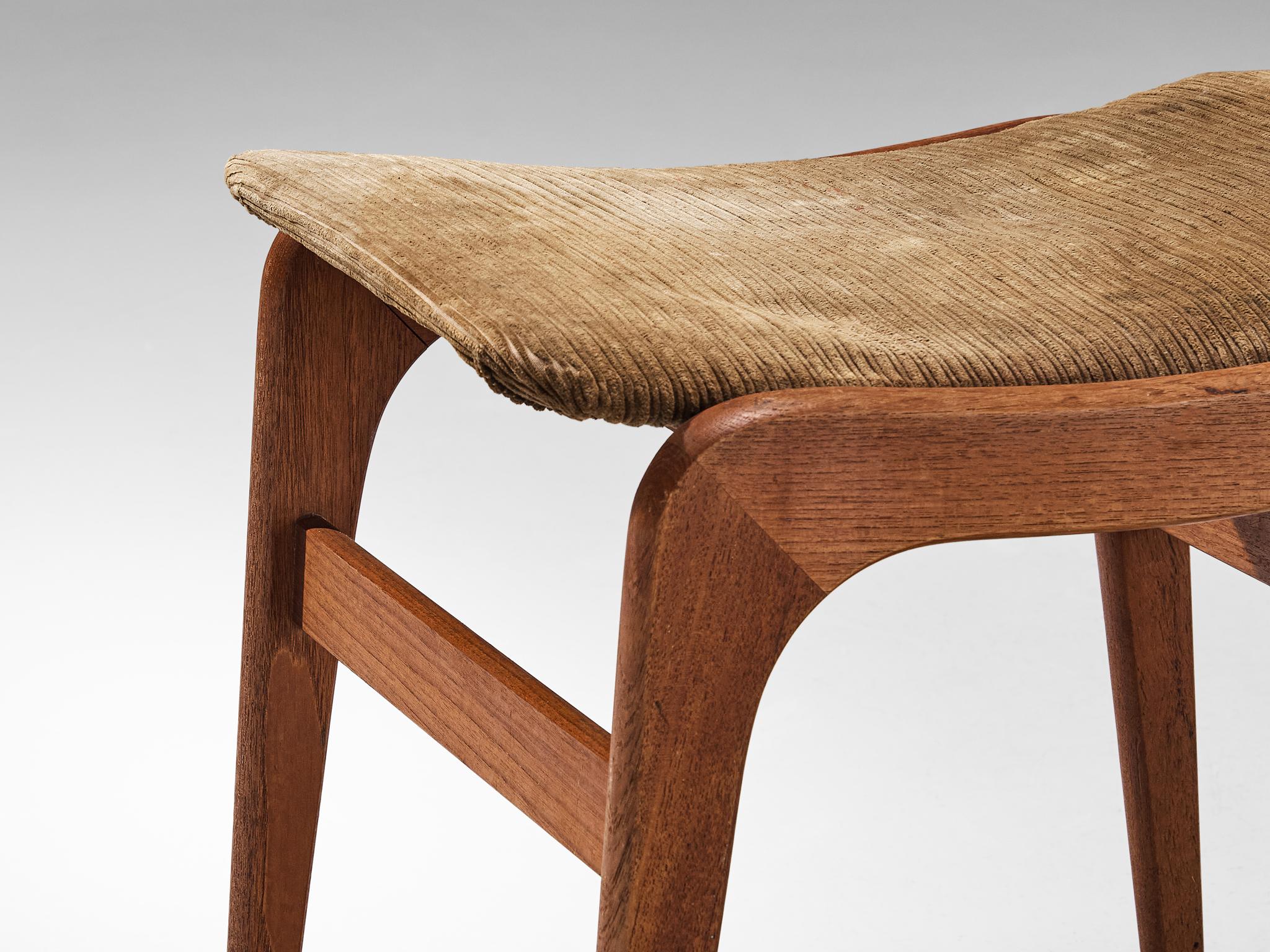 Fabric Danish Stool or Ottoman in Teak and Brown Corduroy