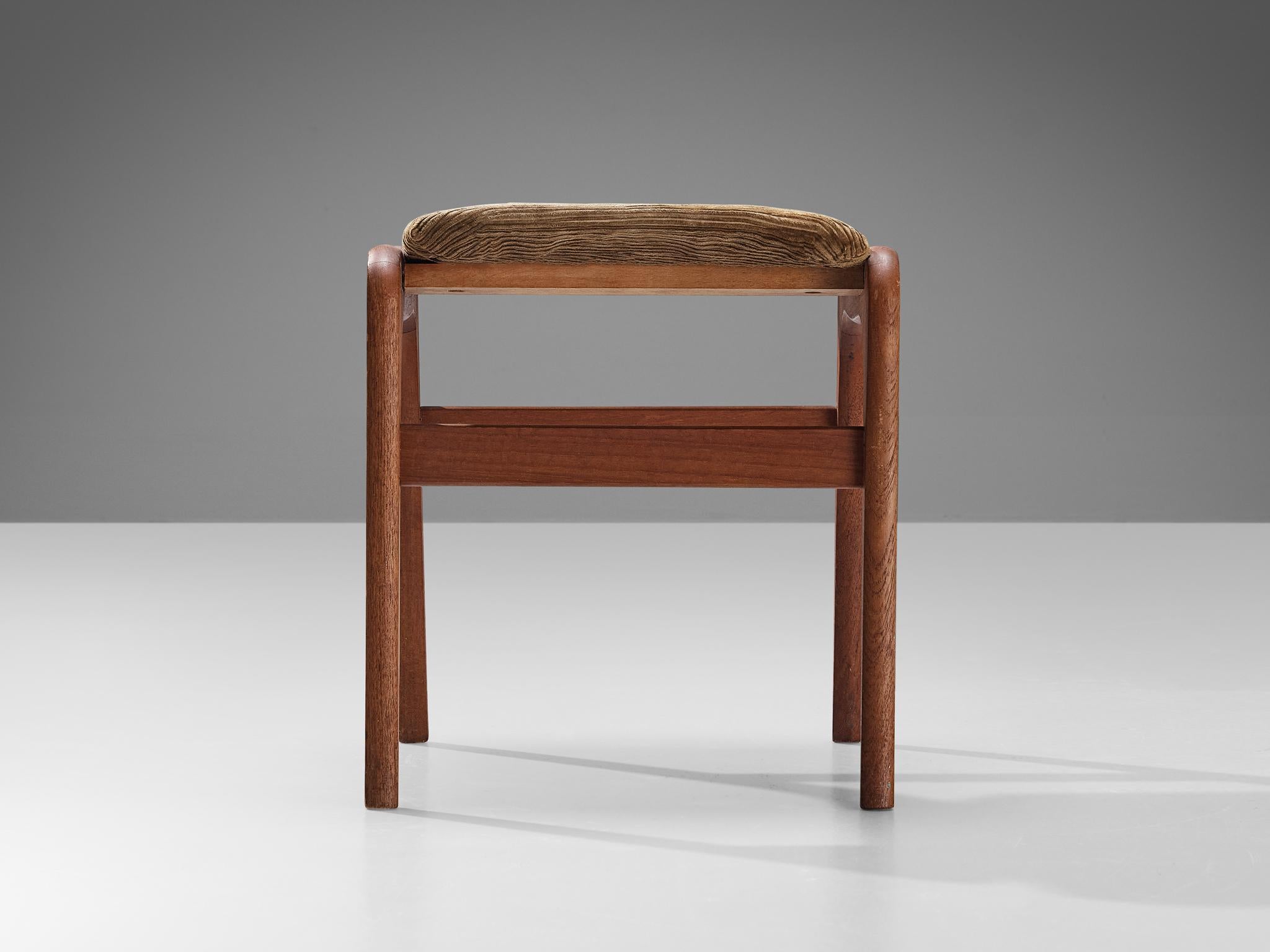 Danish Stool or Ottoman in Teak and Brown Corduroy 1